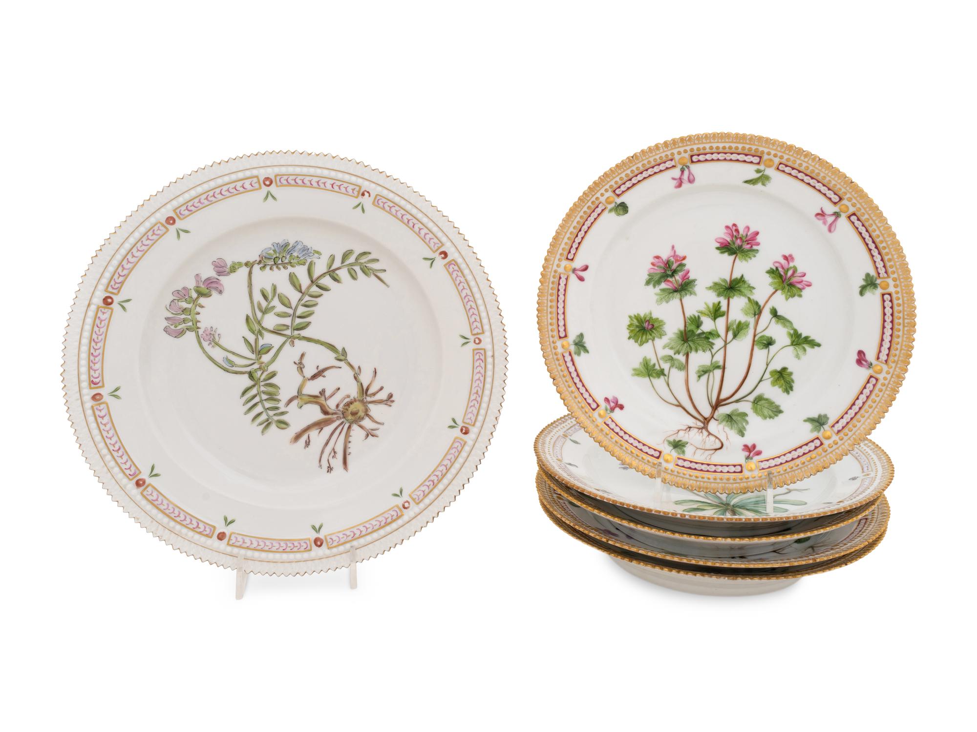 A Group of Six Royal Copenhagen Flora Danica Plates, Early to Mid 20th Century