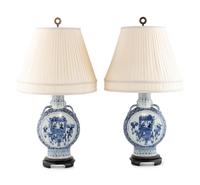 A Pair of Chinese Export Porcelain Moon Flasks Mounted as Lamps