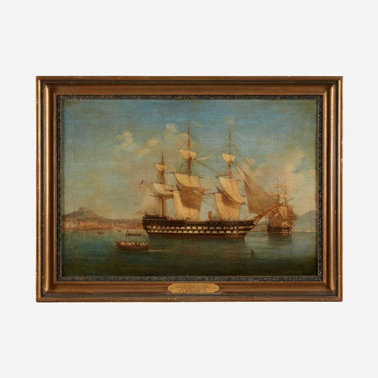 Tommaso de Simone (Italian, c. 1805-1888) H.M.S. Monmouth in the Bay of Naples, dated "1842"