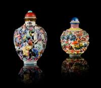 Two Famille Rose Molded Porcelain Snuff Bottles — 19TH CENTURY