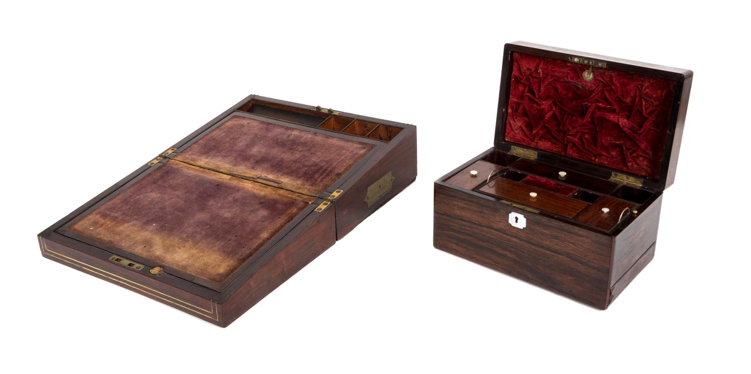 Four English Burlwood Writing Boxes