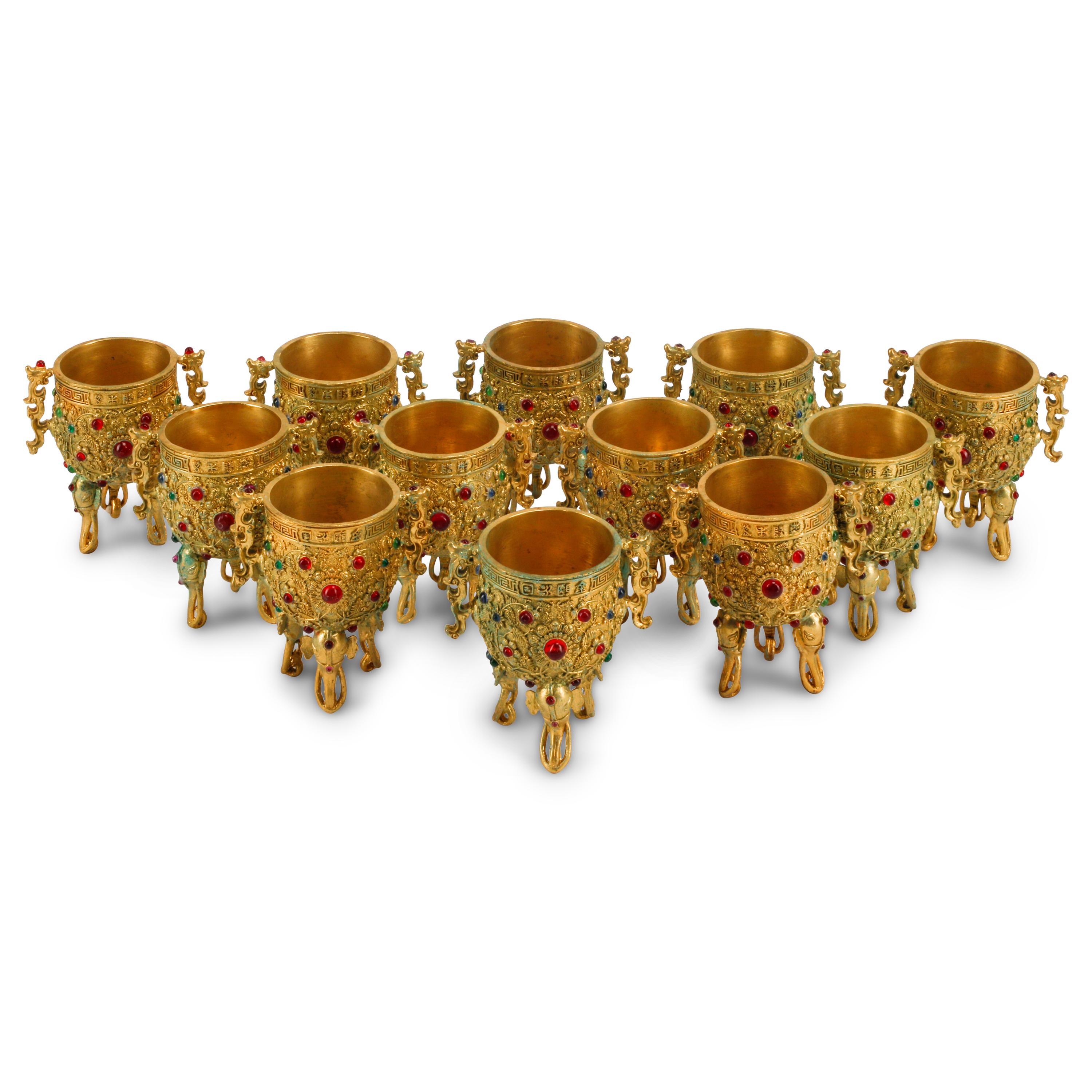 A Set of Twelve Jeweled Gilt Bronze Cups