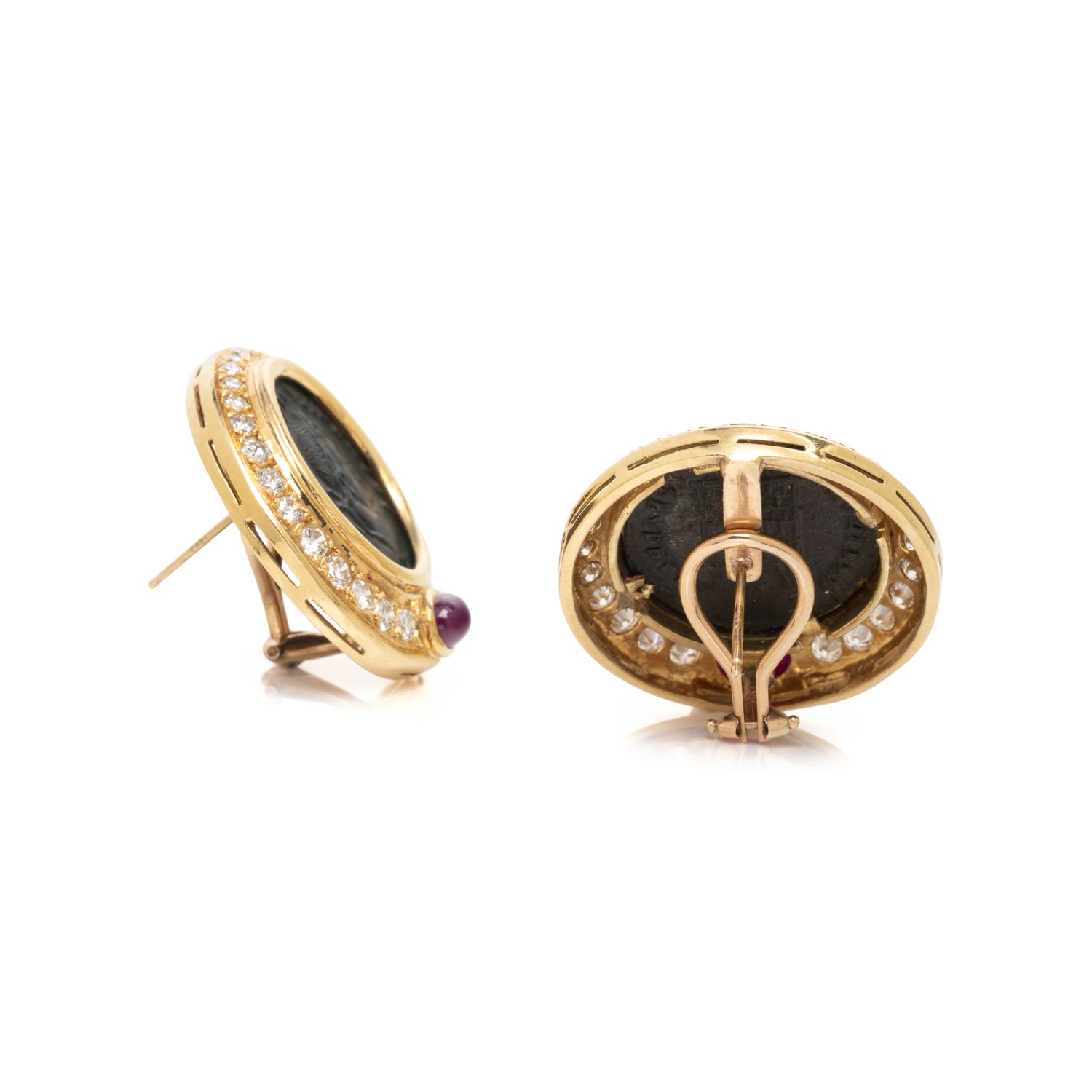 COIN, DIAMOND AND RUBY EARCLIPS