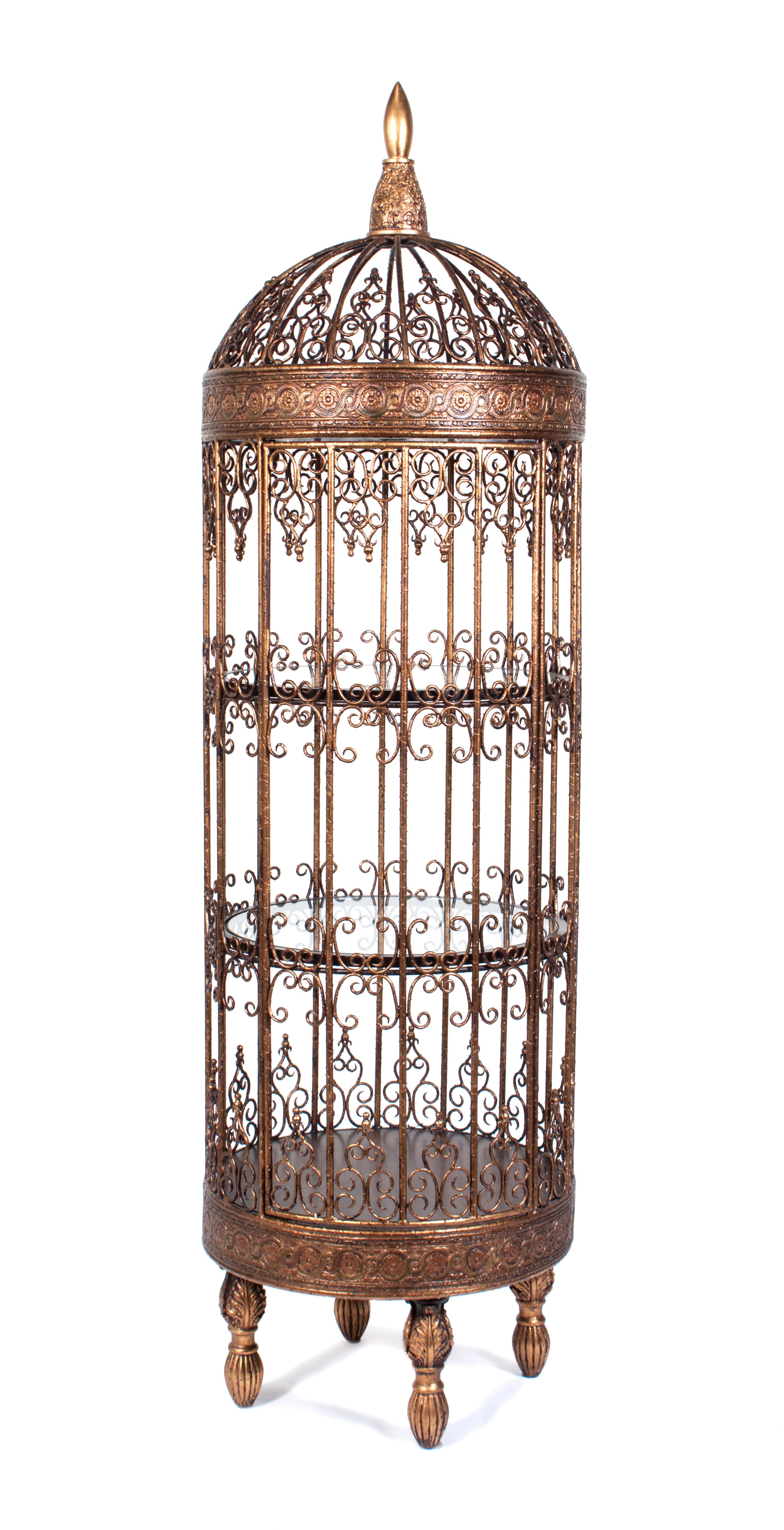 A Gilt Metal Wirework Vitrine Height 68 x diameter 25 1/4 inches. — 20TH CENTURY