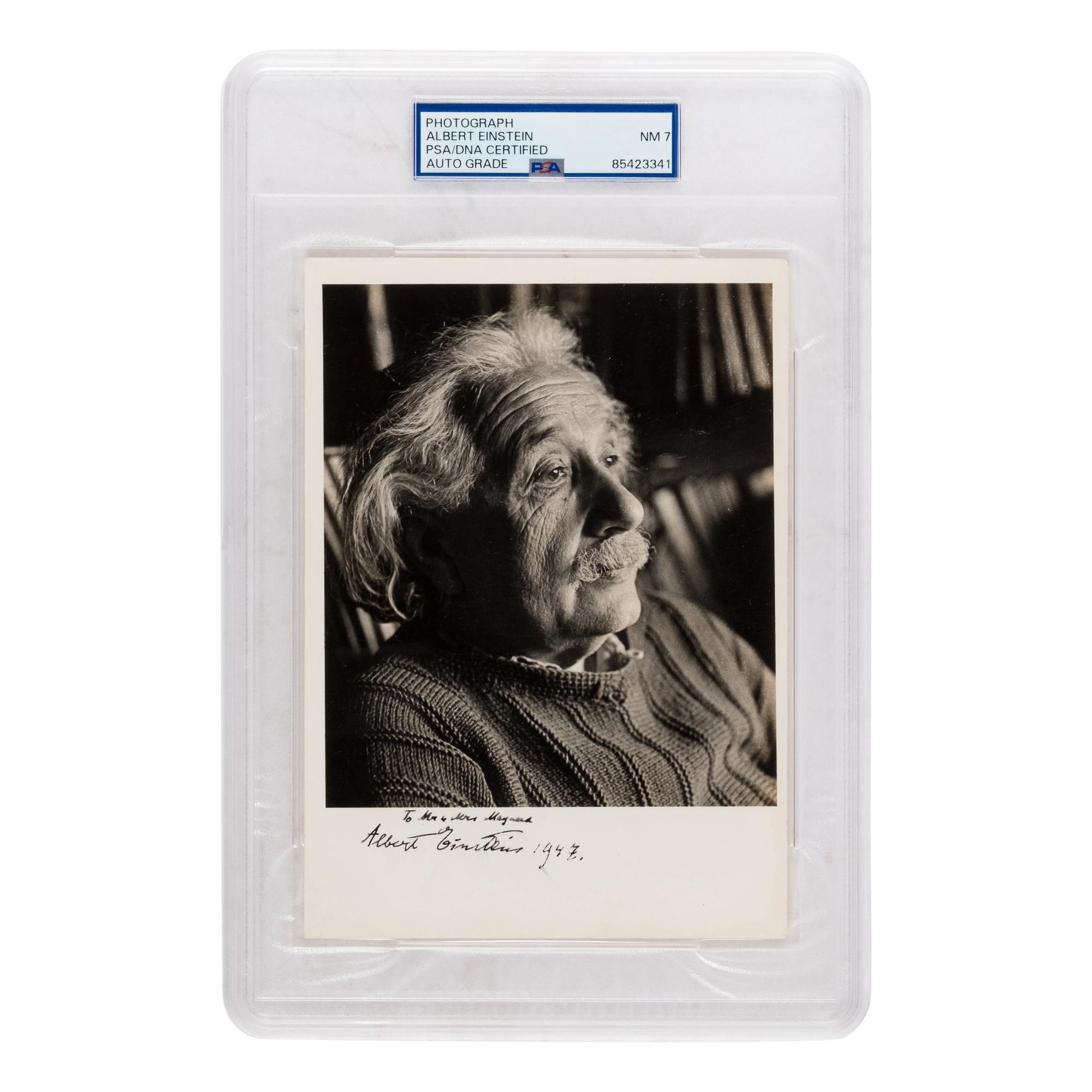 [Einstein, Albert (1879-1955)]. -- Landshoff, Hermann (1905-1986), photographer. Photograph signed ("Albert Einstein"), to Mr. and Mrs. Maynard, 1947.