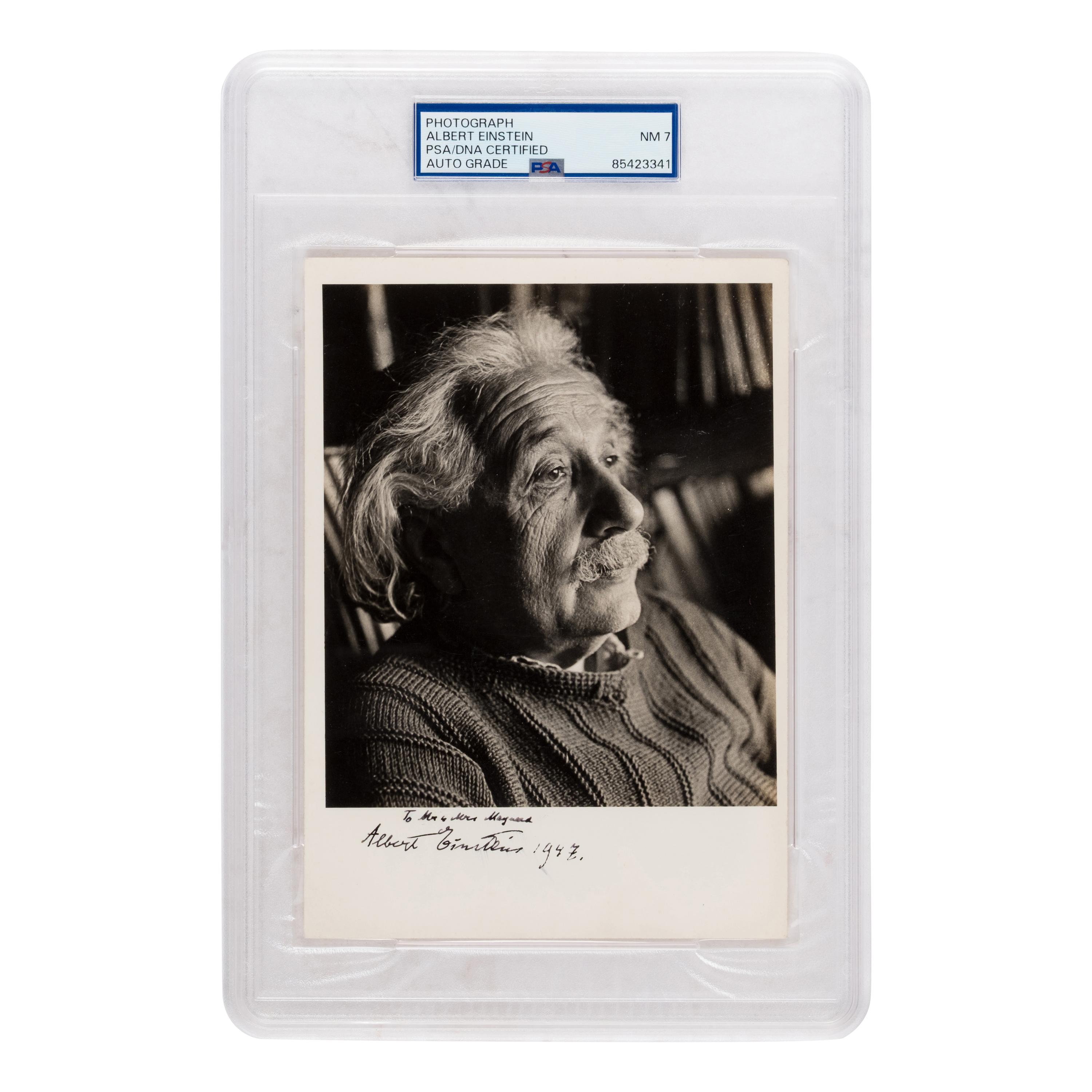 [Einstein, Albert (1879-1955)]. -- Landshoff, Hermann (1905-1986), photographer. Photograph signed ("Albert Einstein"), to Mr. and Mrs. Maynard, 1947.