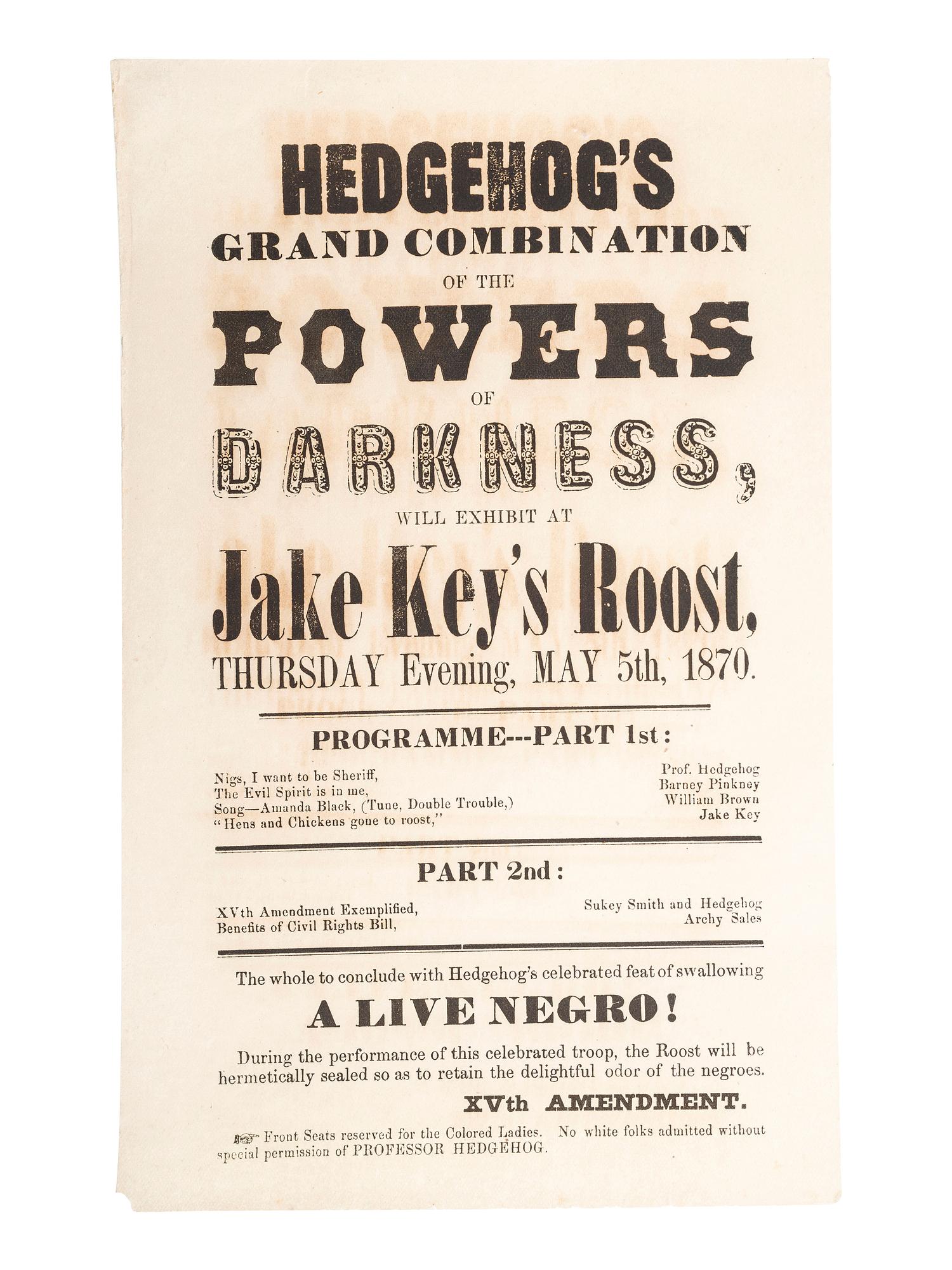 [15TH AMENDMENT]. Hedgehog's Grand Combination of the Powers of Darkness. [Philadelphia?]: N.p., 1870.