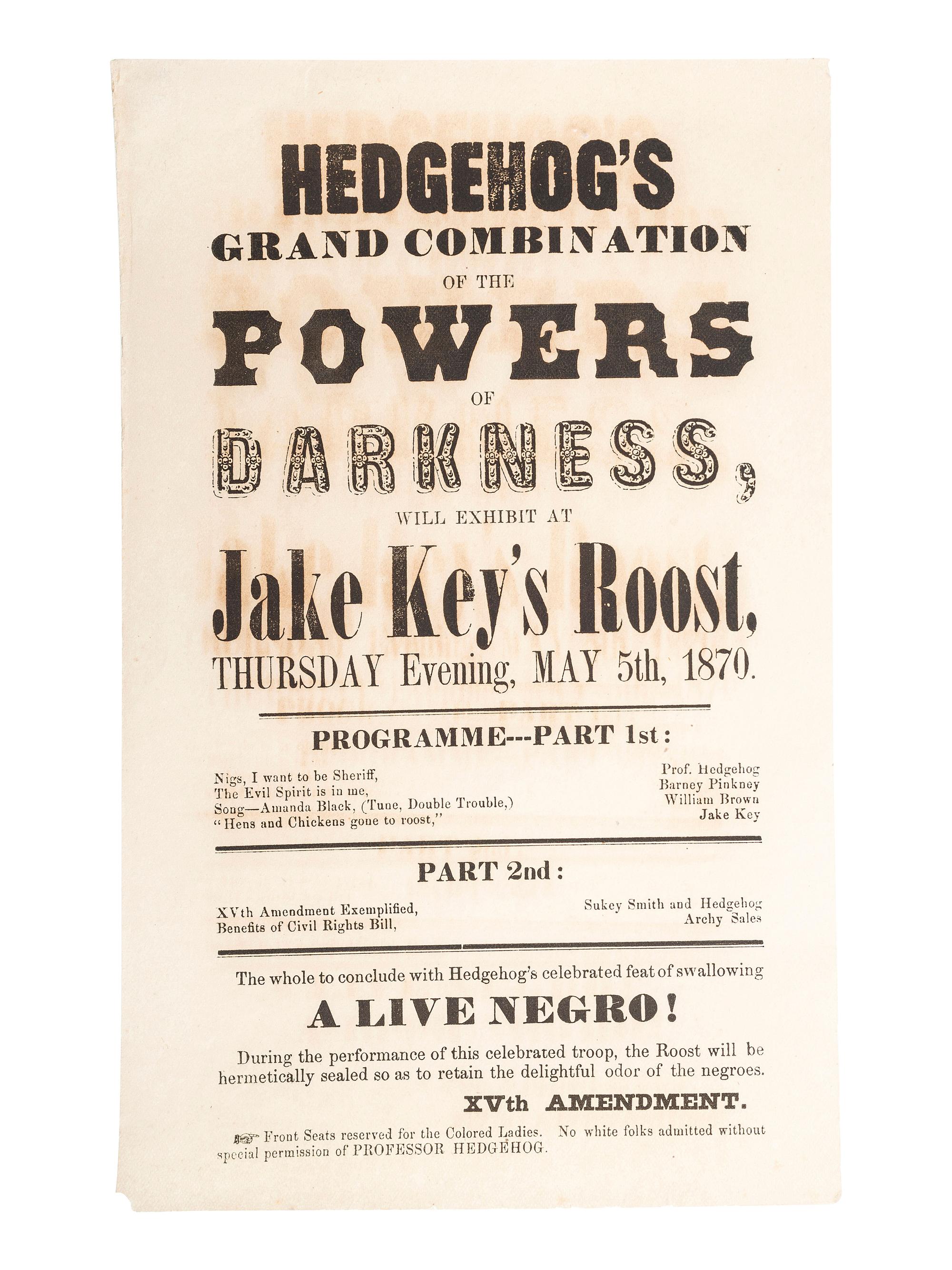 [15TH AMENDMENT]. Hedgehog's Grand Combination of the Powers of Darkness. [Philadelphia?]: N.p., 1870.