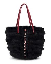 A Valentino Black Mink Handbag, 12.5" x 10" x 1".
