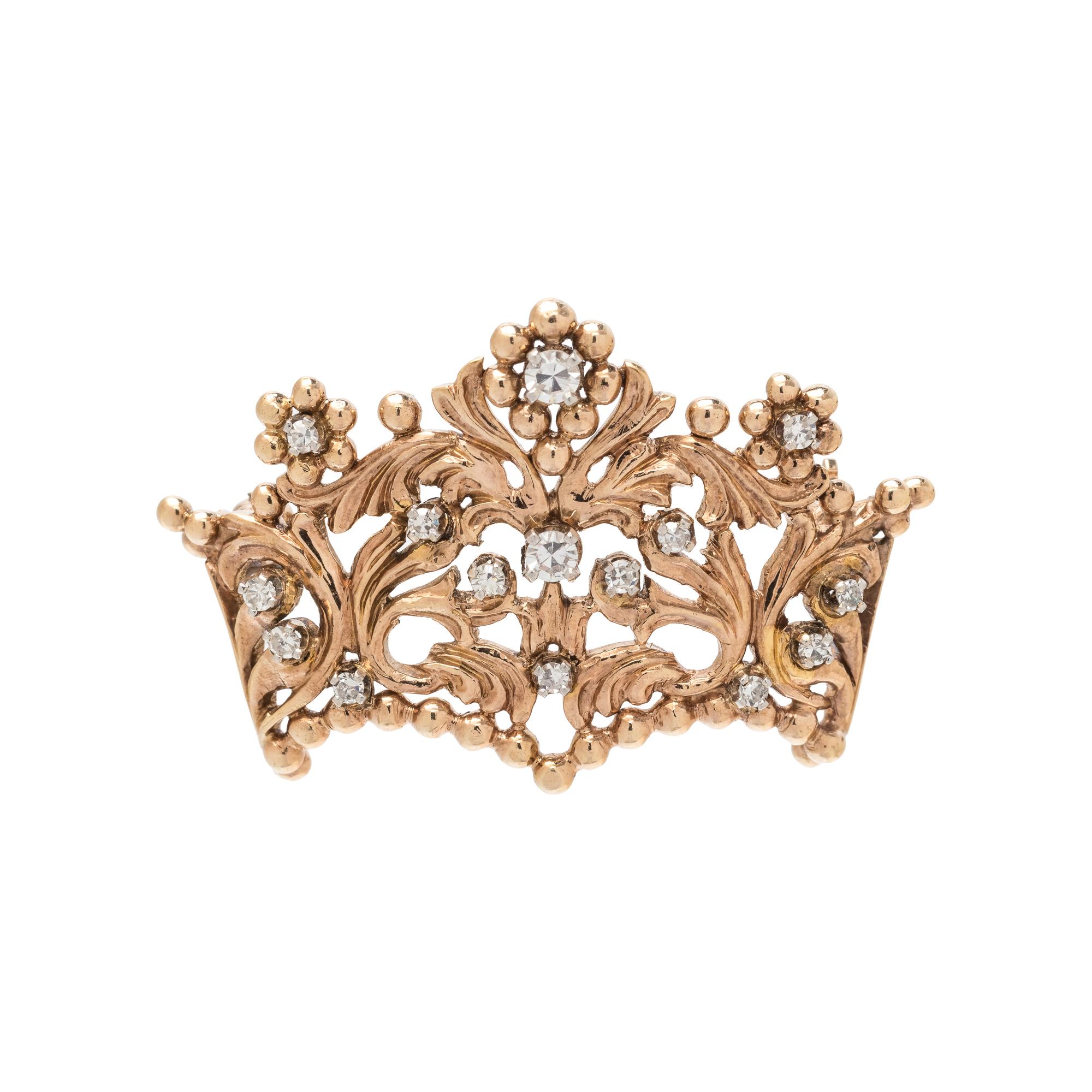 ROSE GOLD AND DIAMOND CROWN BROOCH