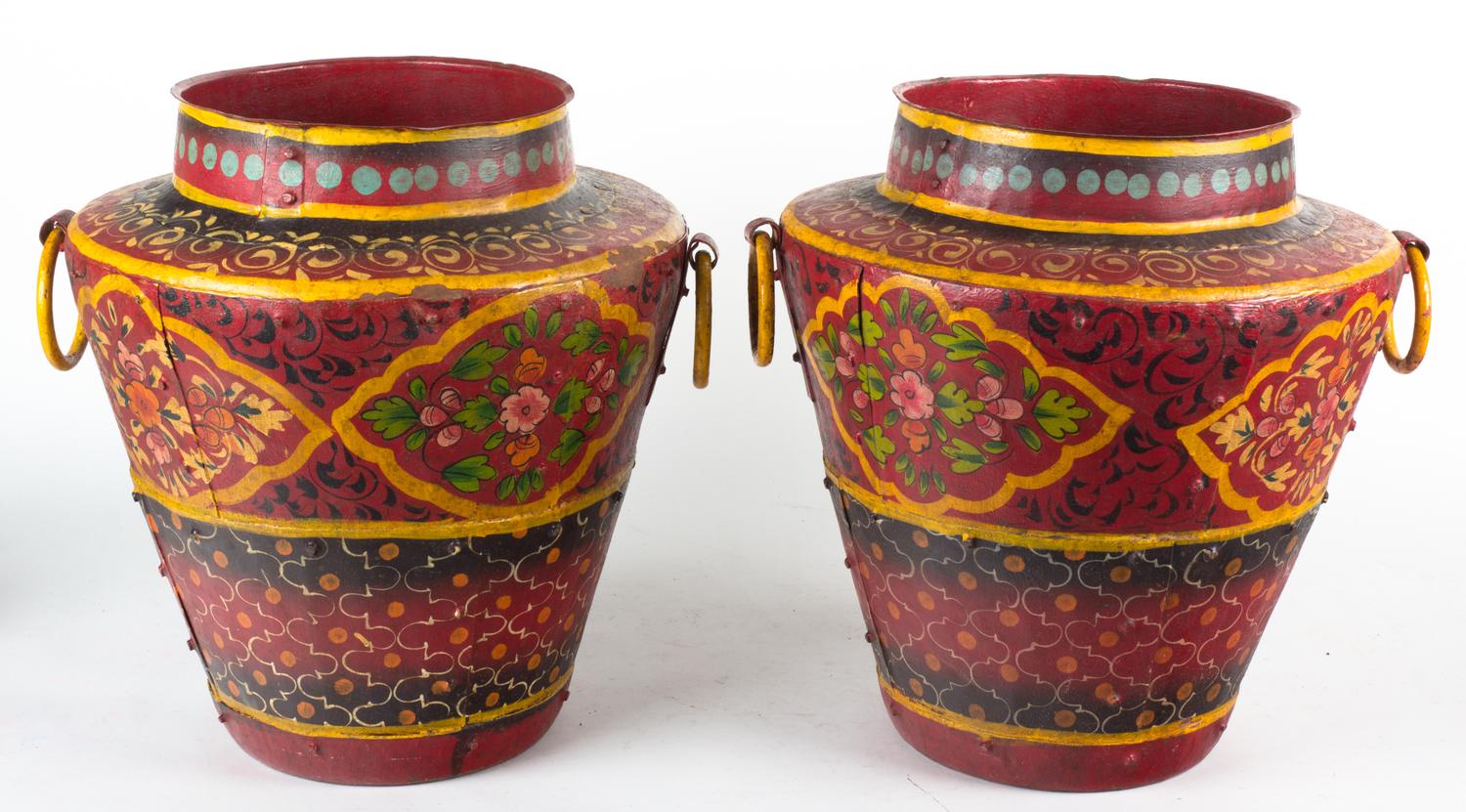 A Pair of Painted Metal Jardinieres Height 16 inches.