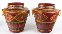 A Pair of Painted Metal Jardinieres Height 16 inches.