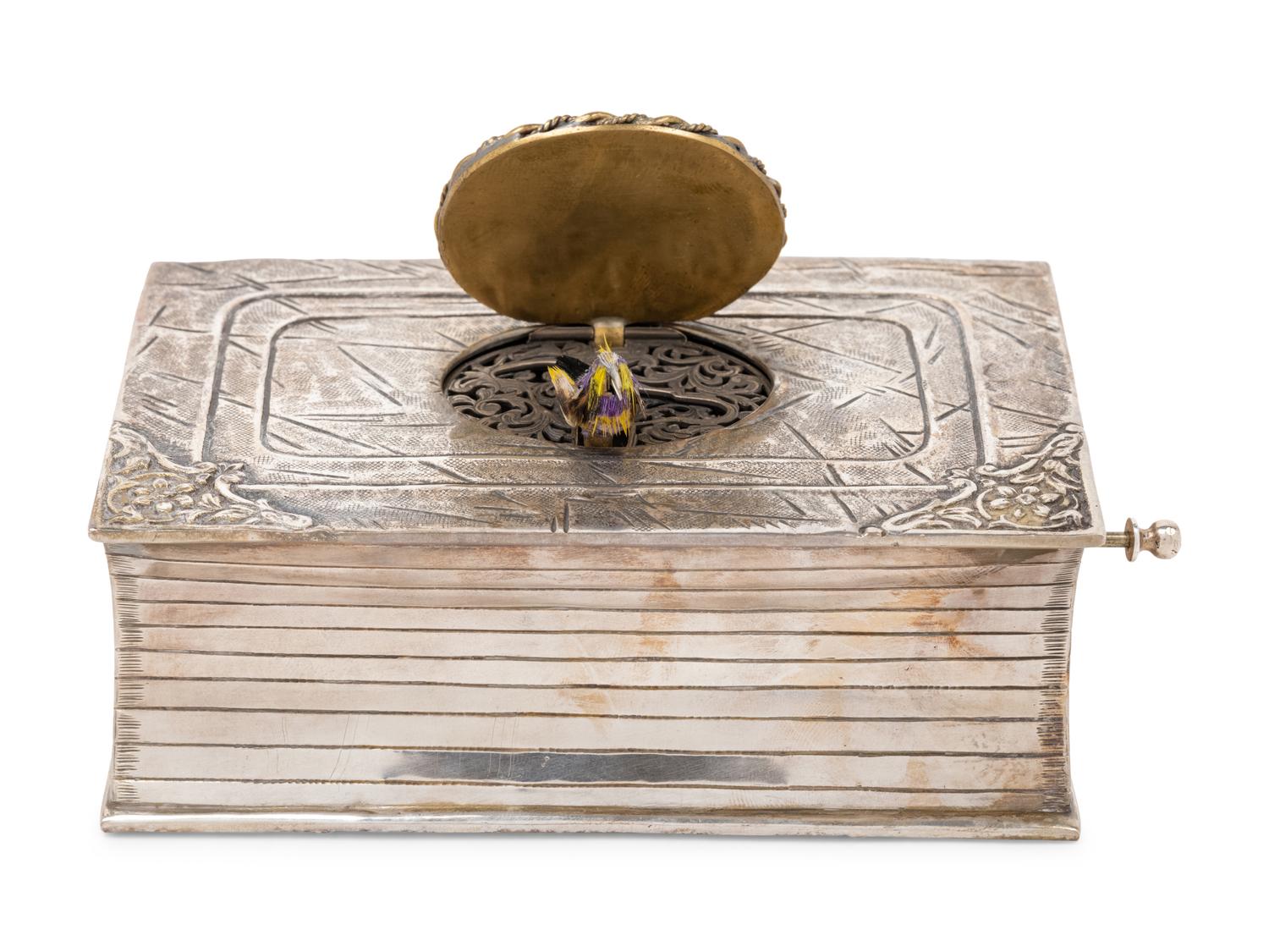 A German Silver Filigree Mounted Singing Bird Automaton Box