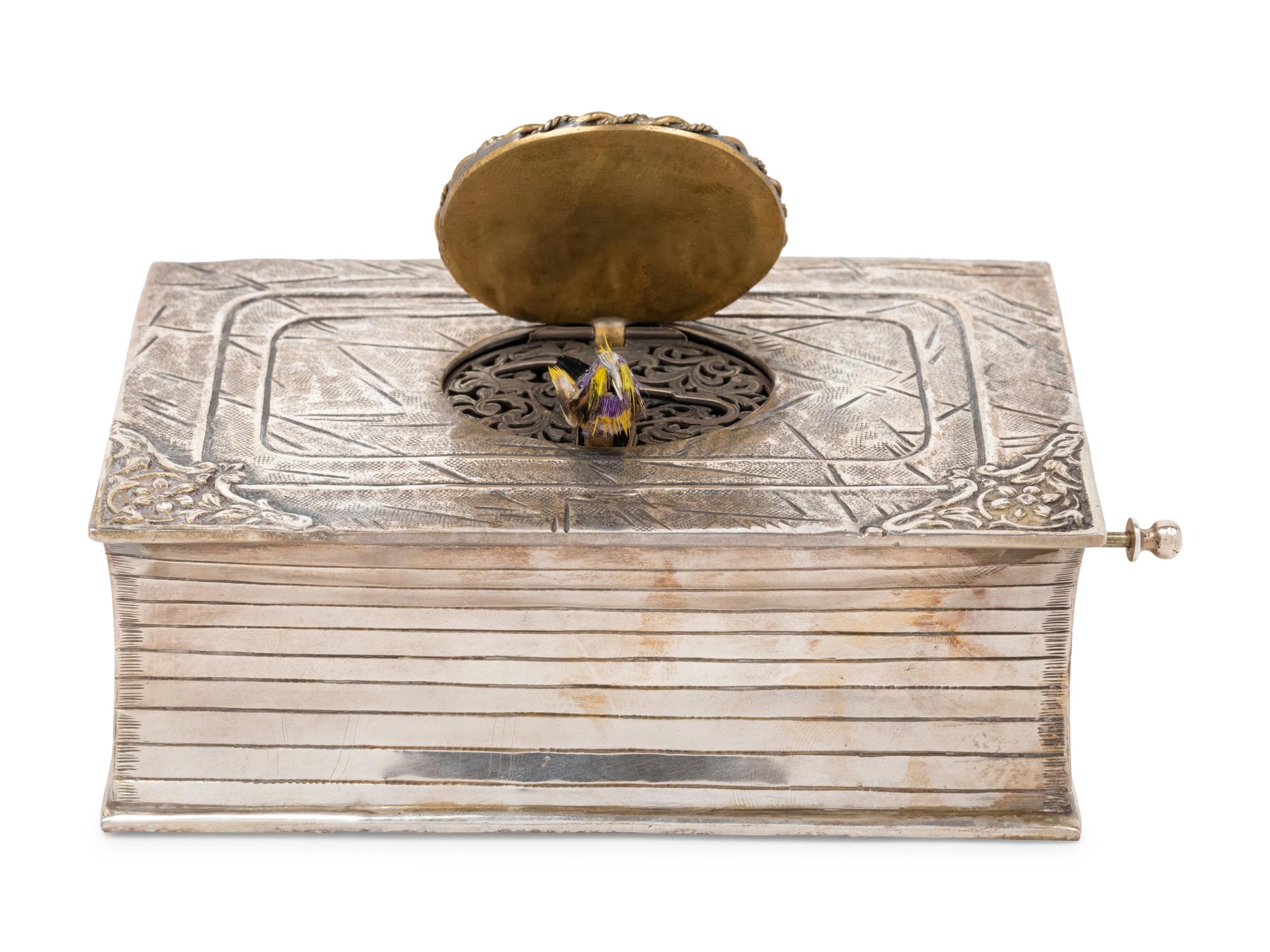 A German Silver Filigree Mounted Singing Bird Automaton Box