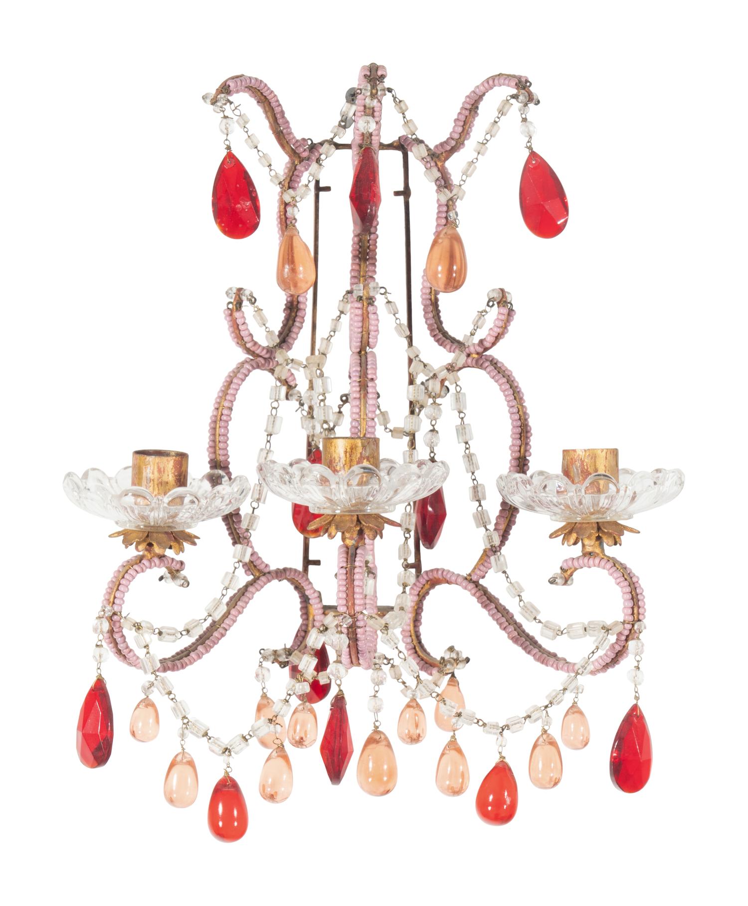 A Pair of Italian Beaded Three-Light Sconces