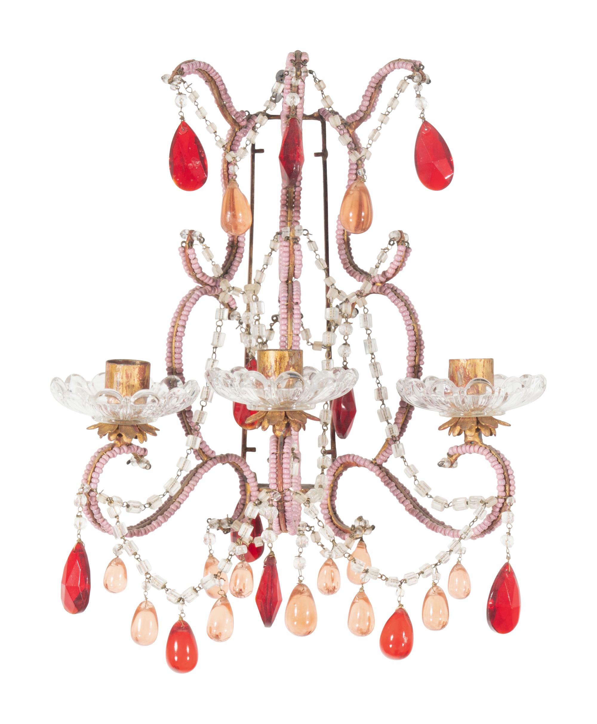 A Pair of Italian Beaded Three-Light Sconces