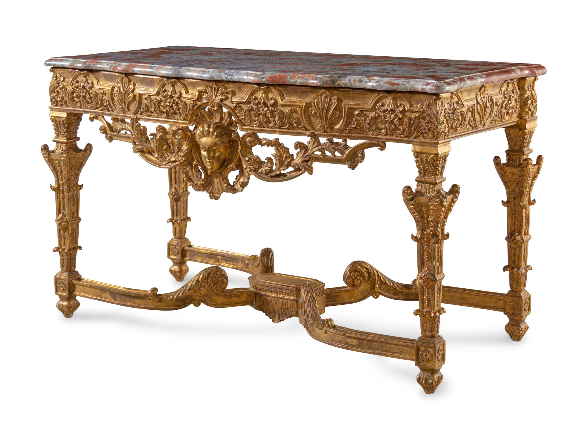 An Italian Carved Giltwood Marble-Top Console Table