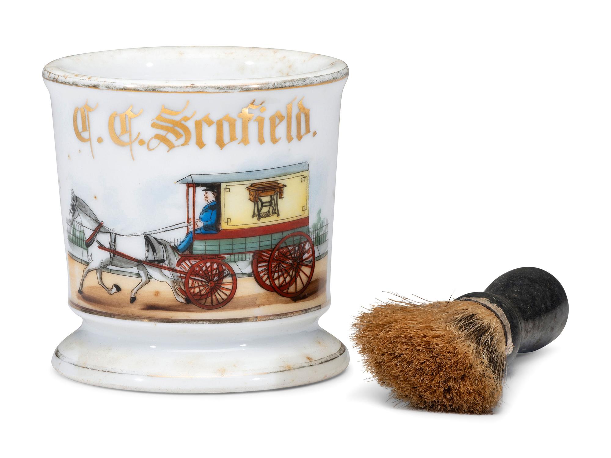 A Sewing Machine Salesman's Porcelain Occupational Shaving Mug