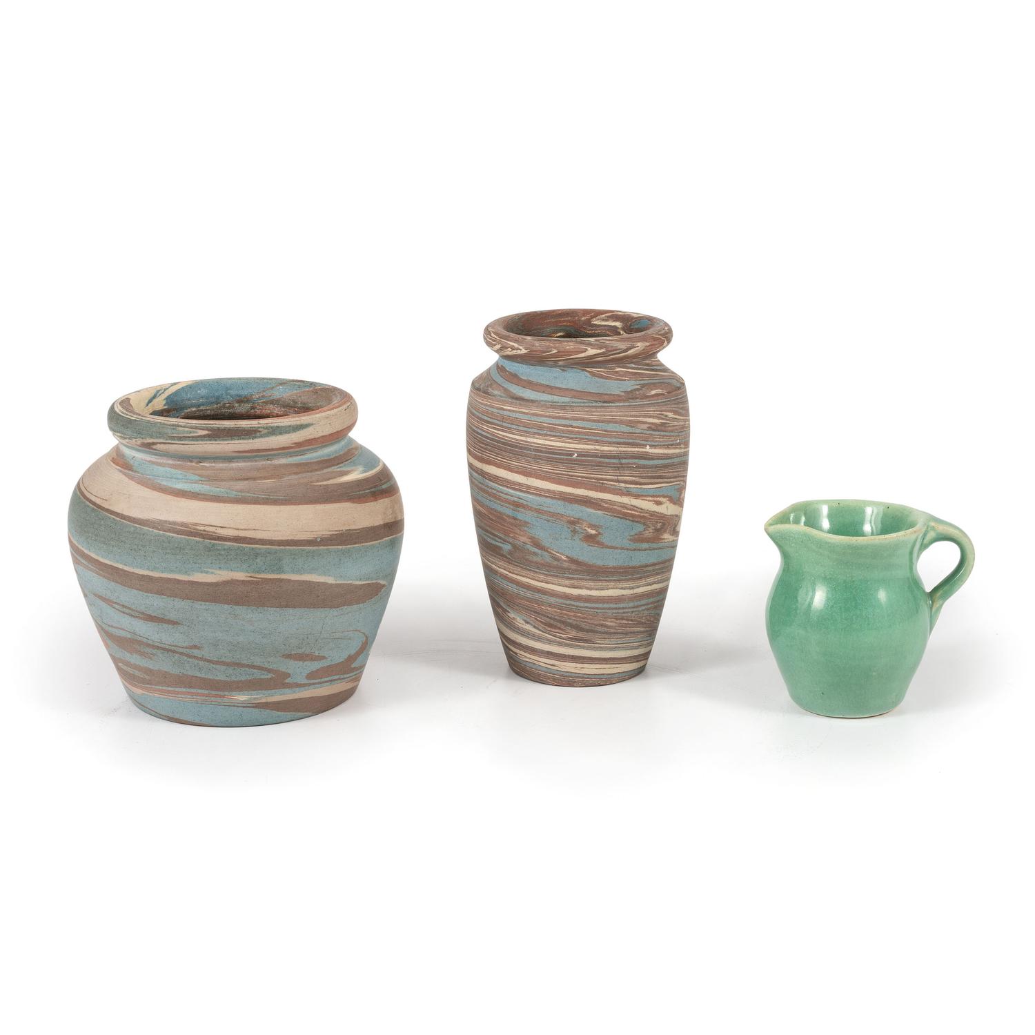 Three Pieces of Niloak Swirl Art Pottery
