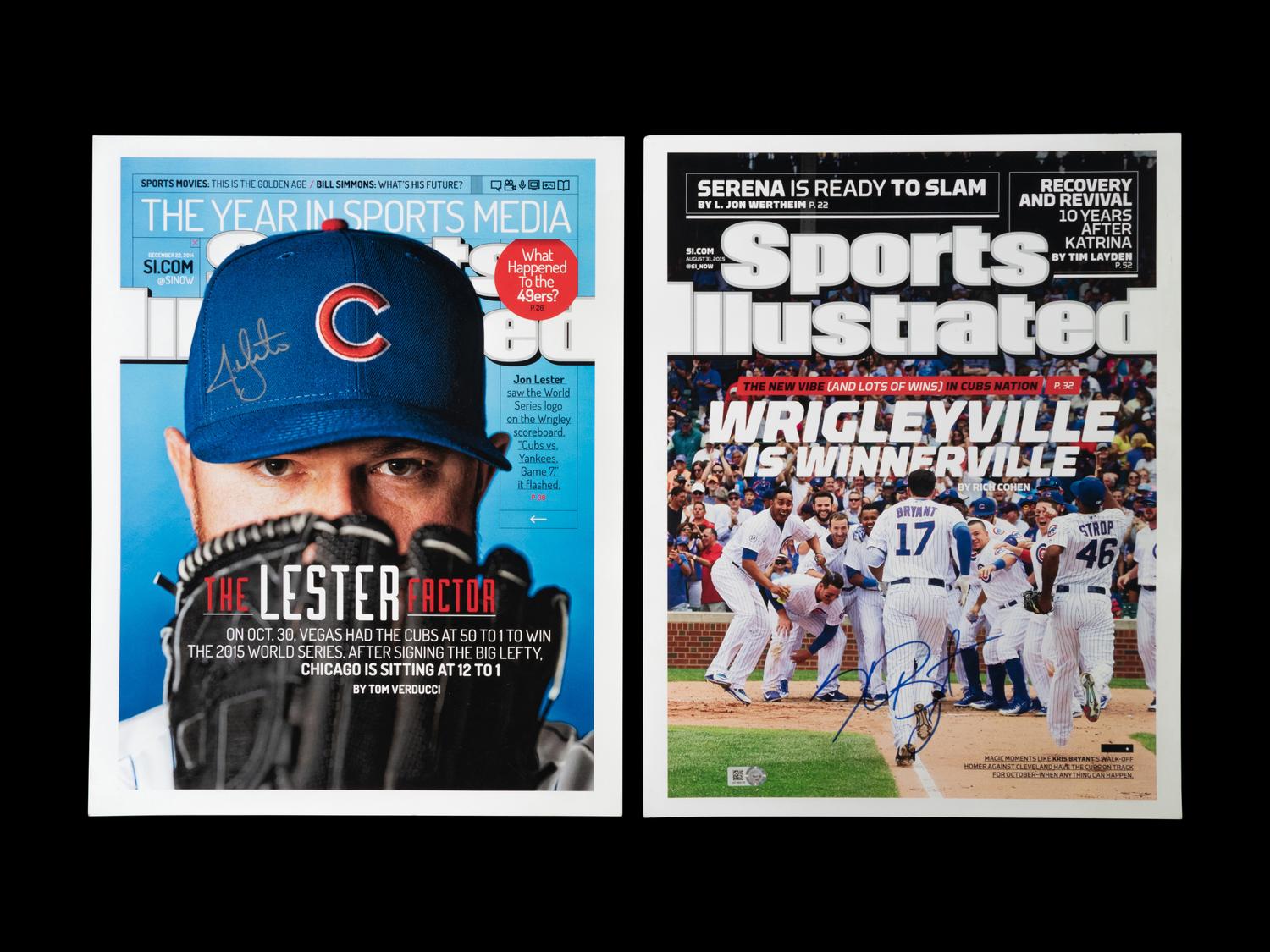 A Group of Two Chicago Cubs Signed Autograph Sports Illustrated Cover Prints,