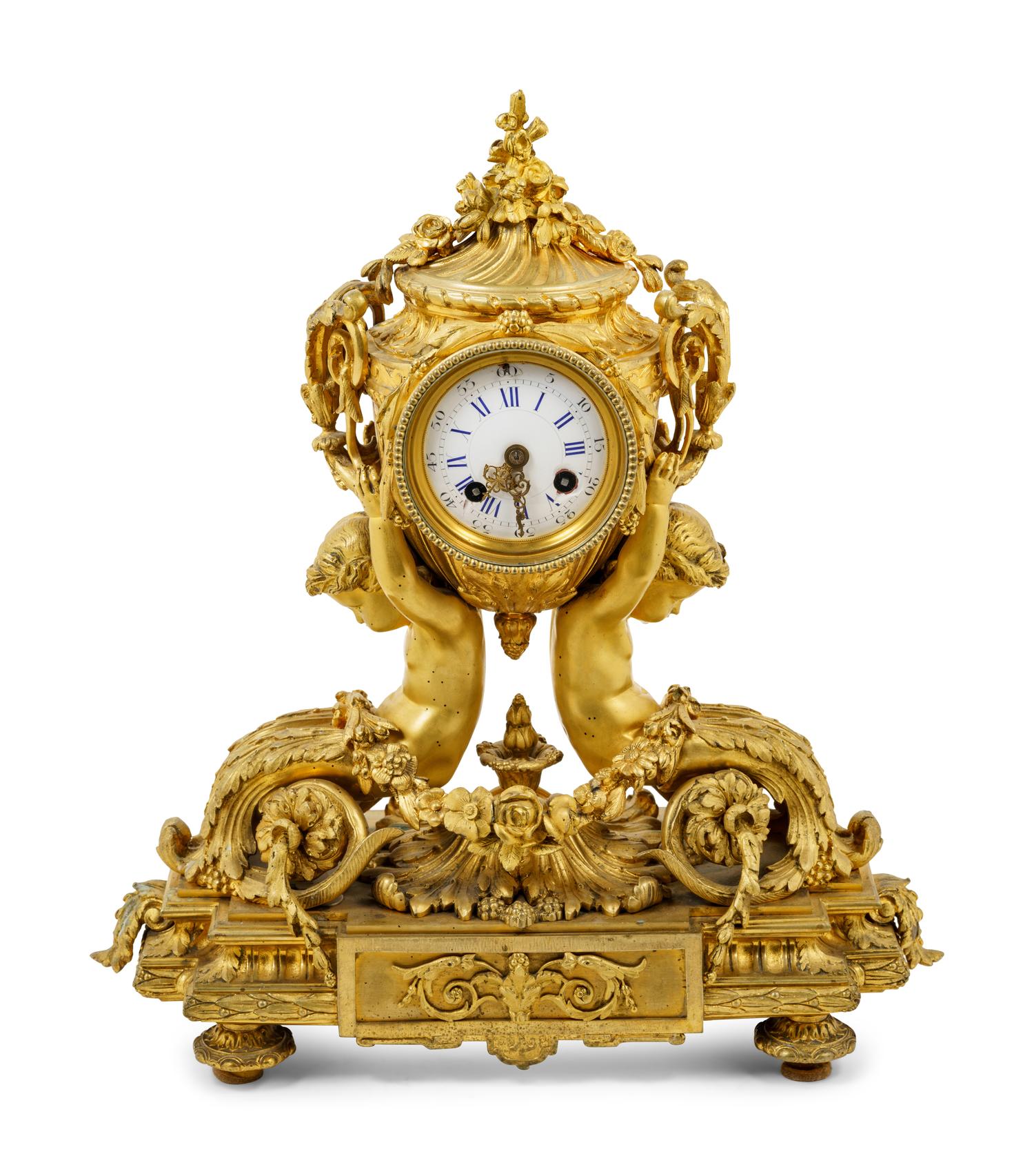A Louis XV Style Gilt Bronze Mantel Clock