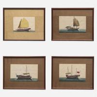 A Suite of Eight Chinese Export Paintings of Junks and Vessels 19th century