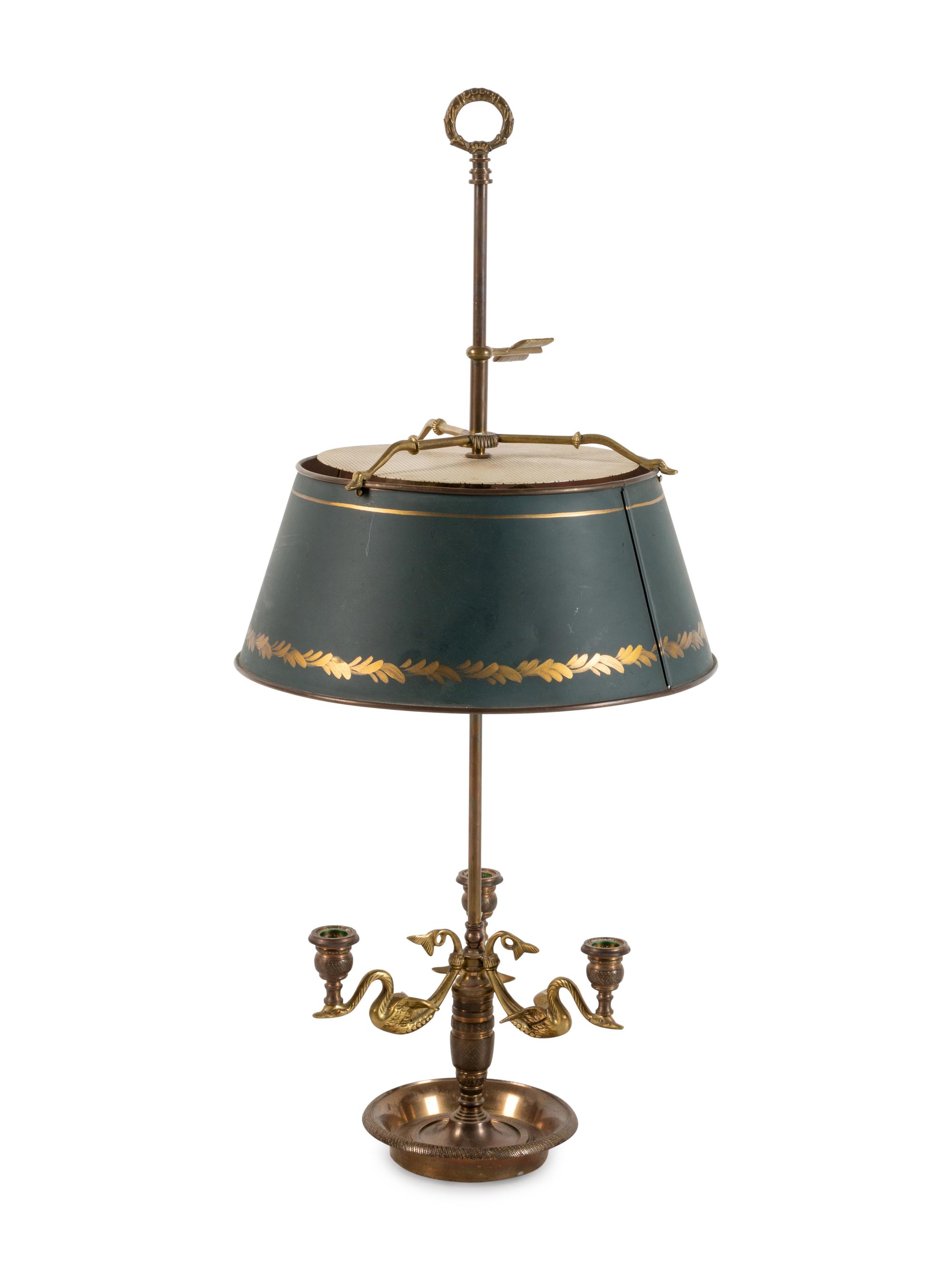 An Empire Style Gilt Bronze and Tôle Bouillotte Lamp