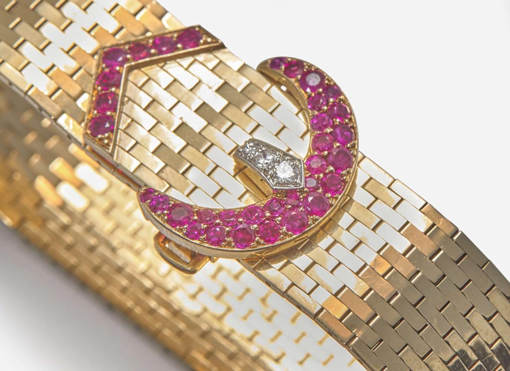 A 14K Yellow Gold, Diamond, and Ruby Bracelet