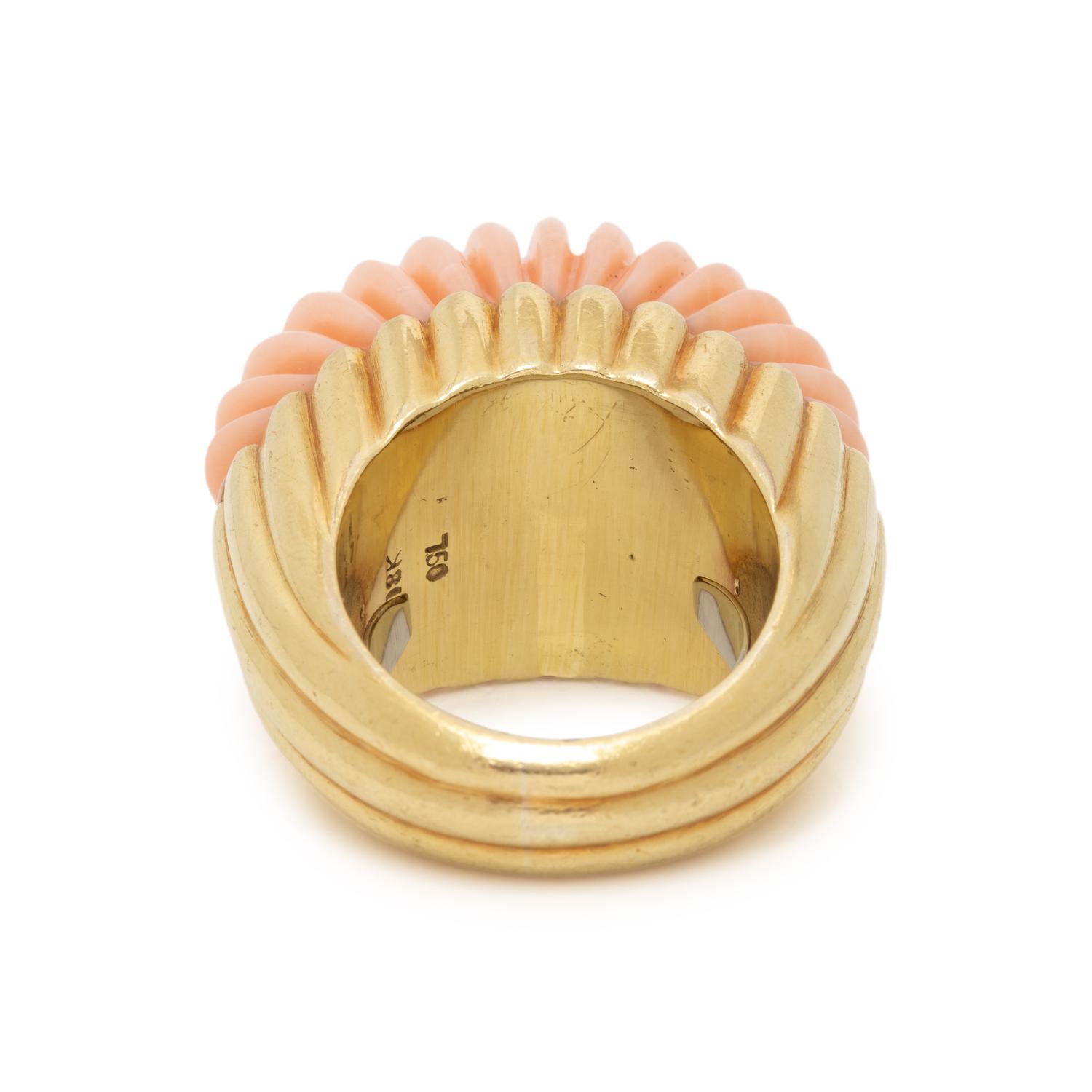 YELLOW GOLD AND ANGEL SKIN CORAL RING