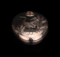 A Japanese Silver Oval Bonbonnière