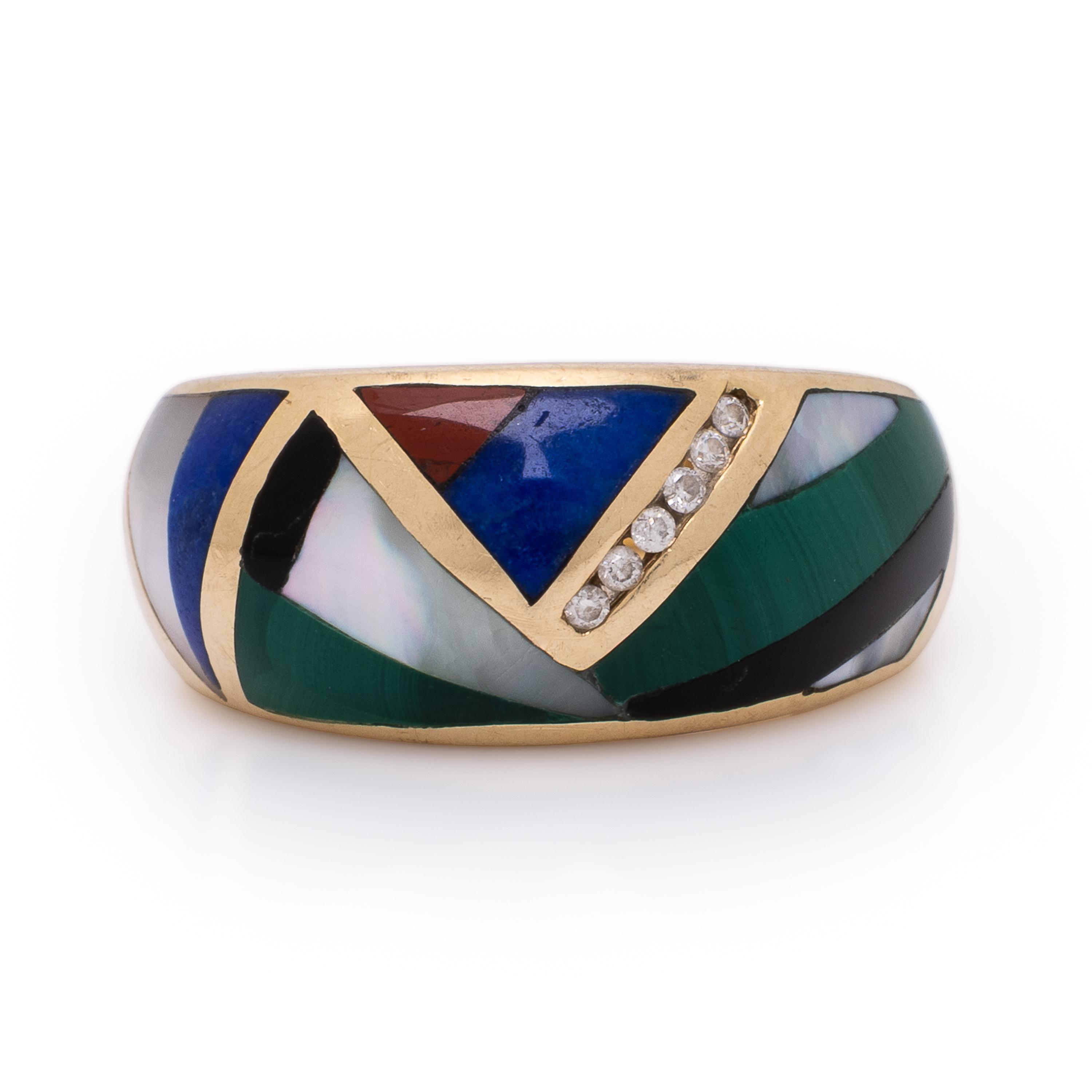 Hardstone, Diamond, and Yellow Gold Ring