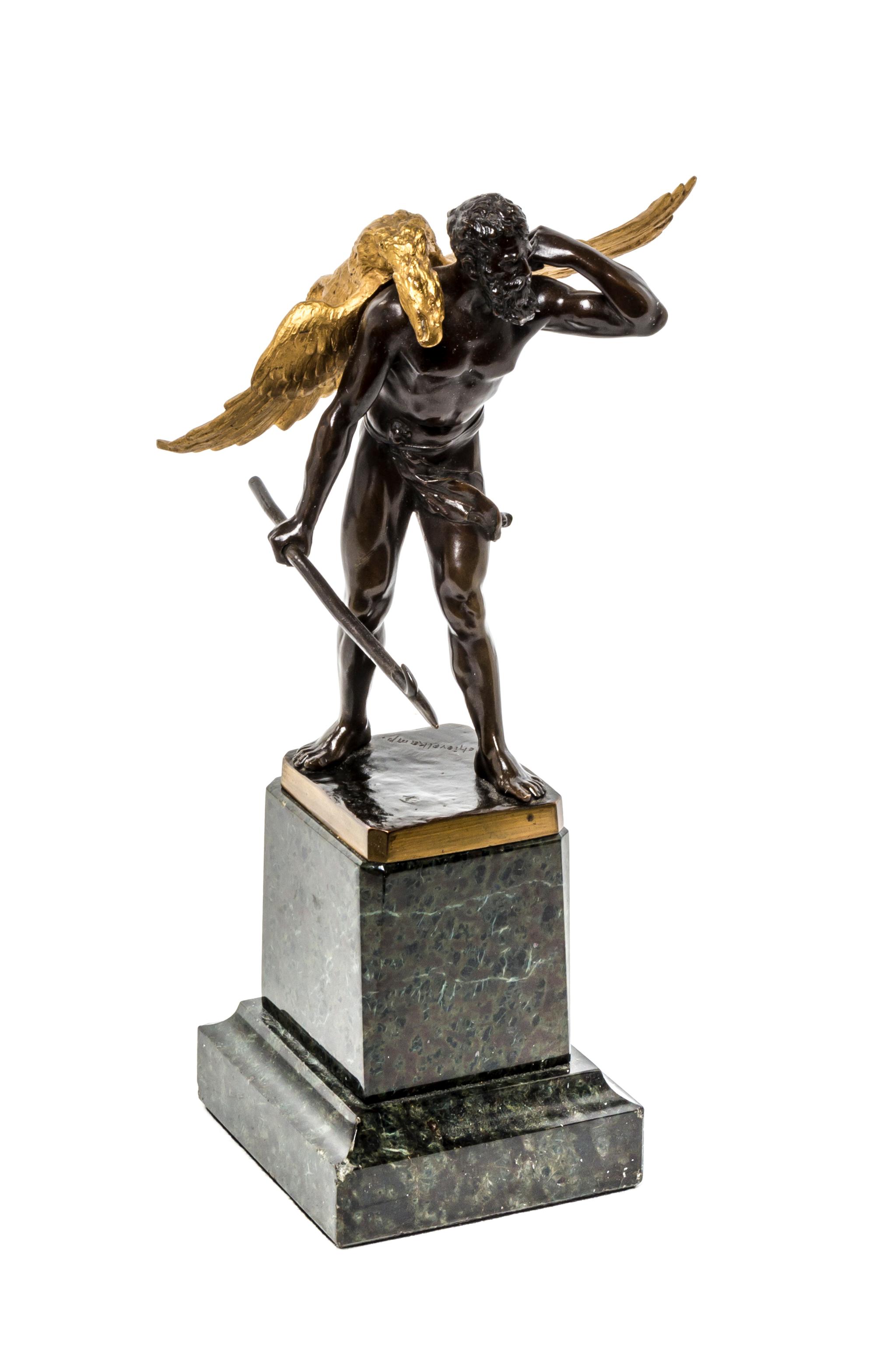 A Continental Gilt and Patinated Bronze Figure, Helmuth Schievelkamp (1849-1890), Height overall 13 inches.