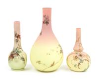 Three Burmese Enameled Glass Vases Height of tallest 11 1/2 inches — LATE 19TH CENTURY