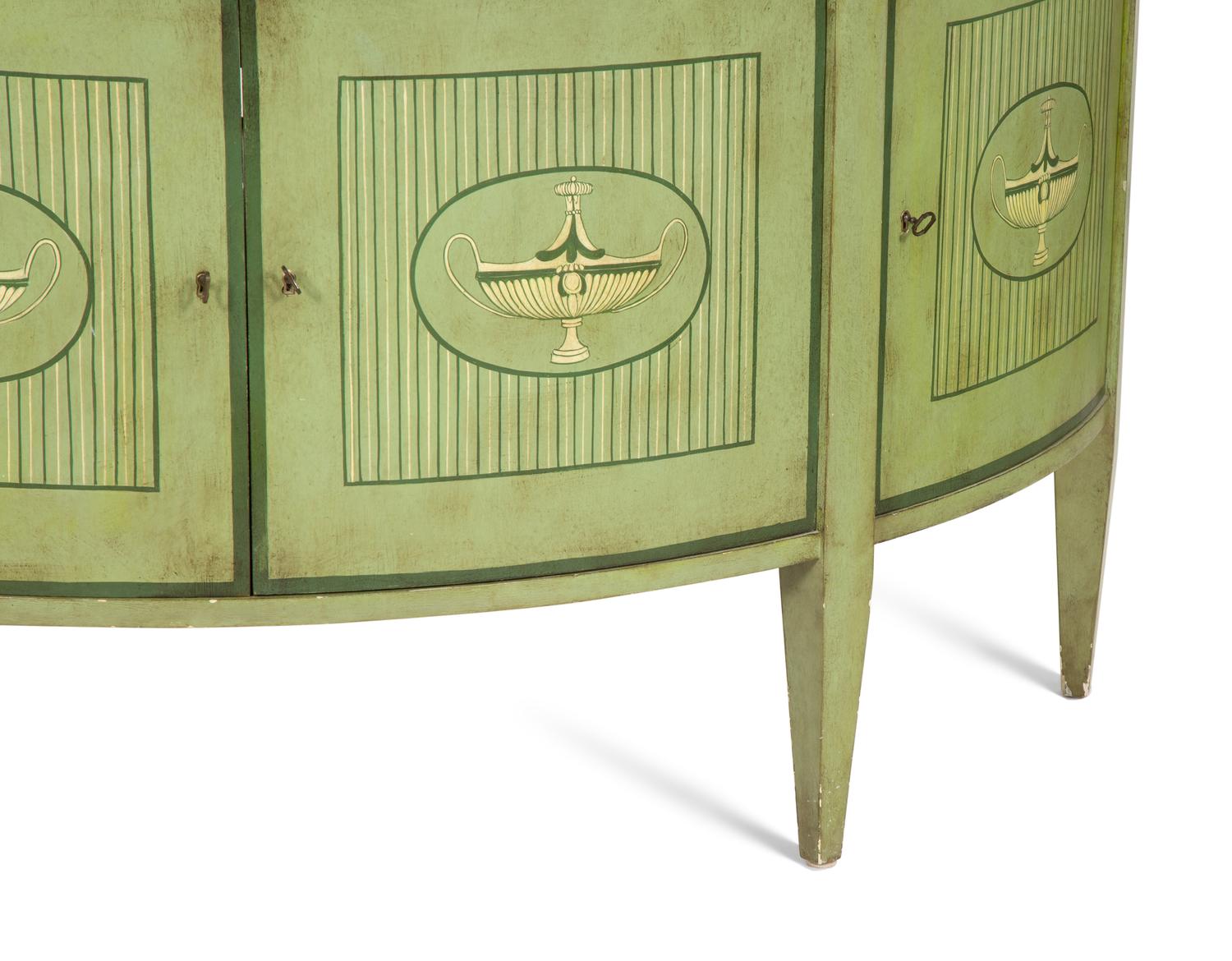 A Pair of Italian Neoclassical Style Painted Demilune Cabinets