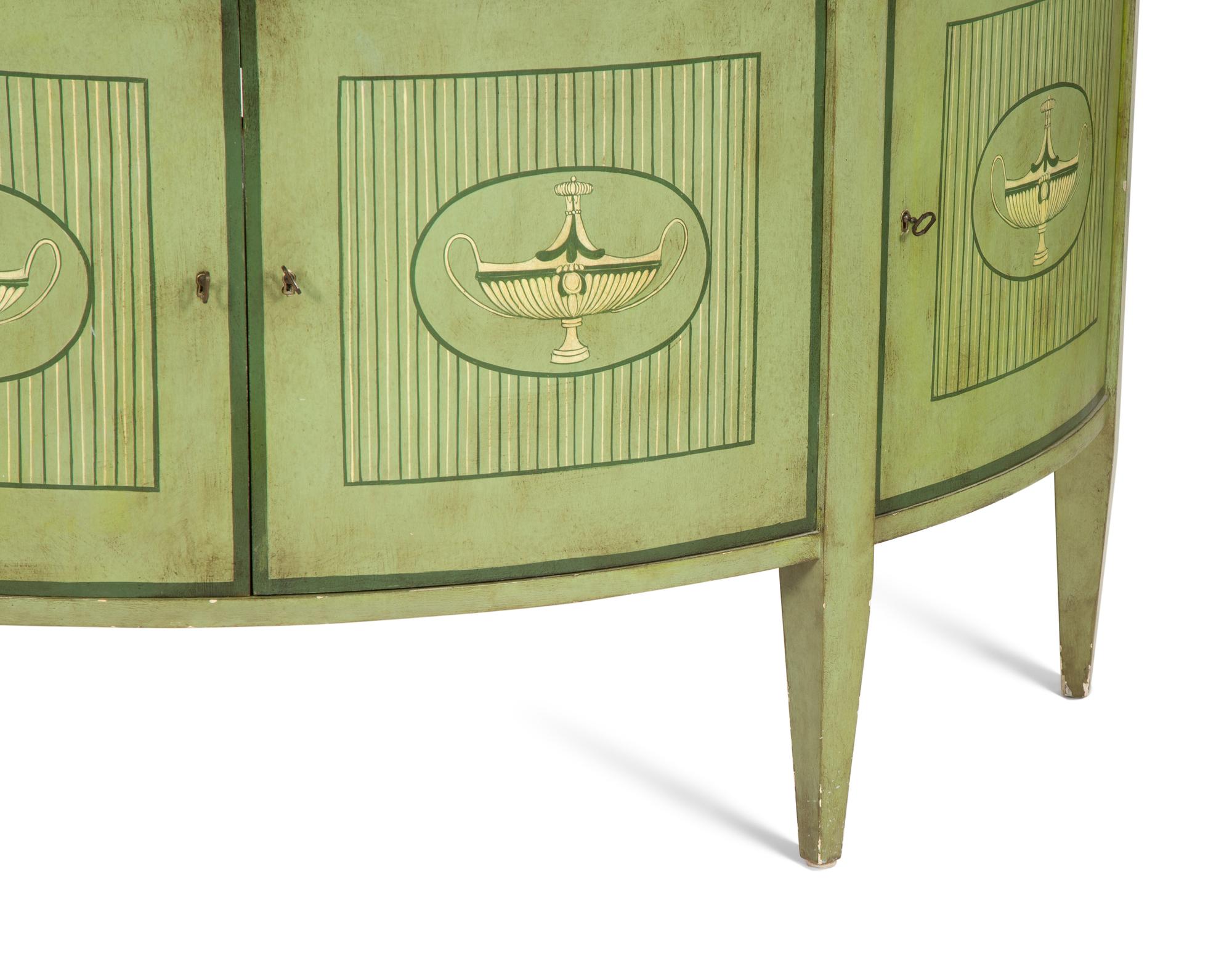 A Pair of Italian Neoclassical Style Painted Demilune Cabinets