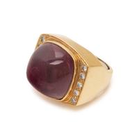 YELLOW GOLD, RUBELLITE TOURMALINE AND DIAMOND RING