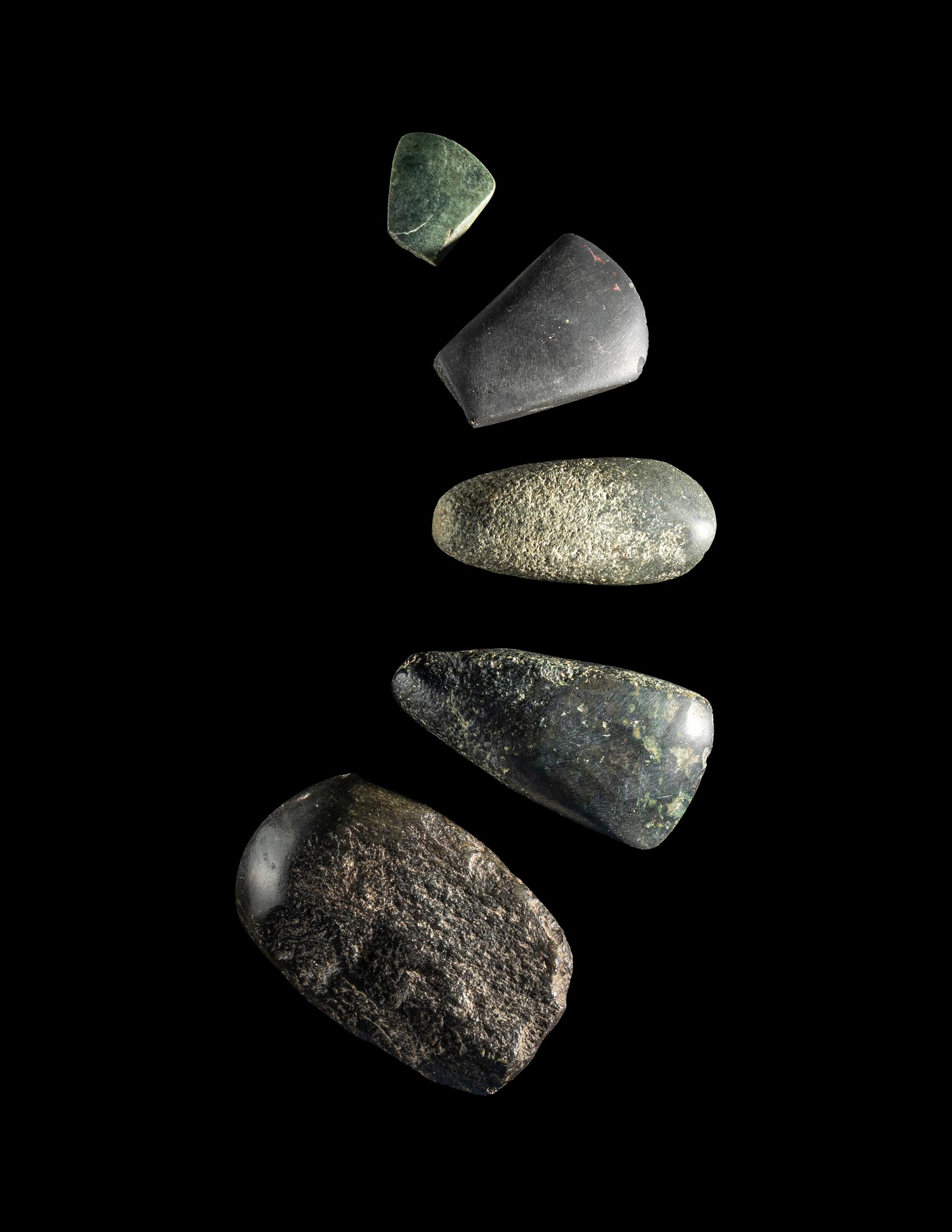 Five Neolithic Jadeite and Basalt Axe Heads