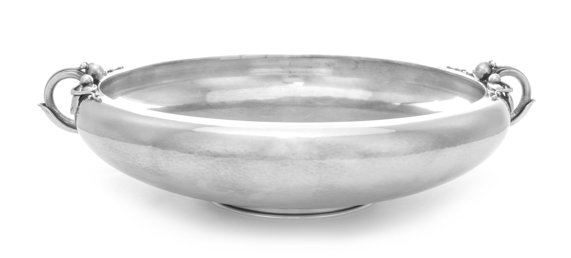 A Danish Silver Footed Centerpiece Bowl, Georg Jensen Silversmithy, Copenhagen, 1945-77, pattern 625B, with monogrammed initial K to th