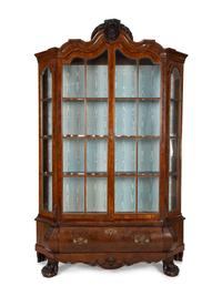 A Dutch Part Ebonized Walnut Bookcase or Vitrine Cabinet