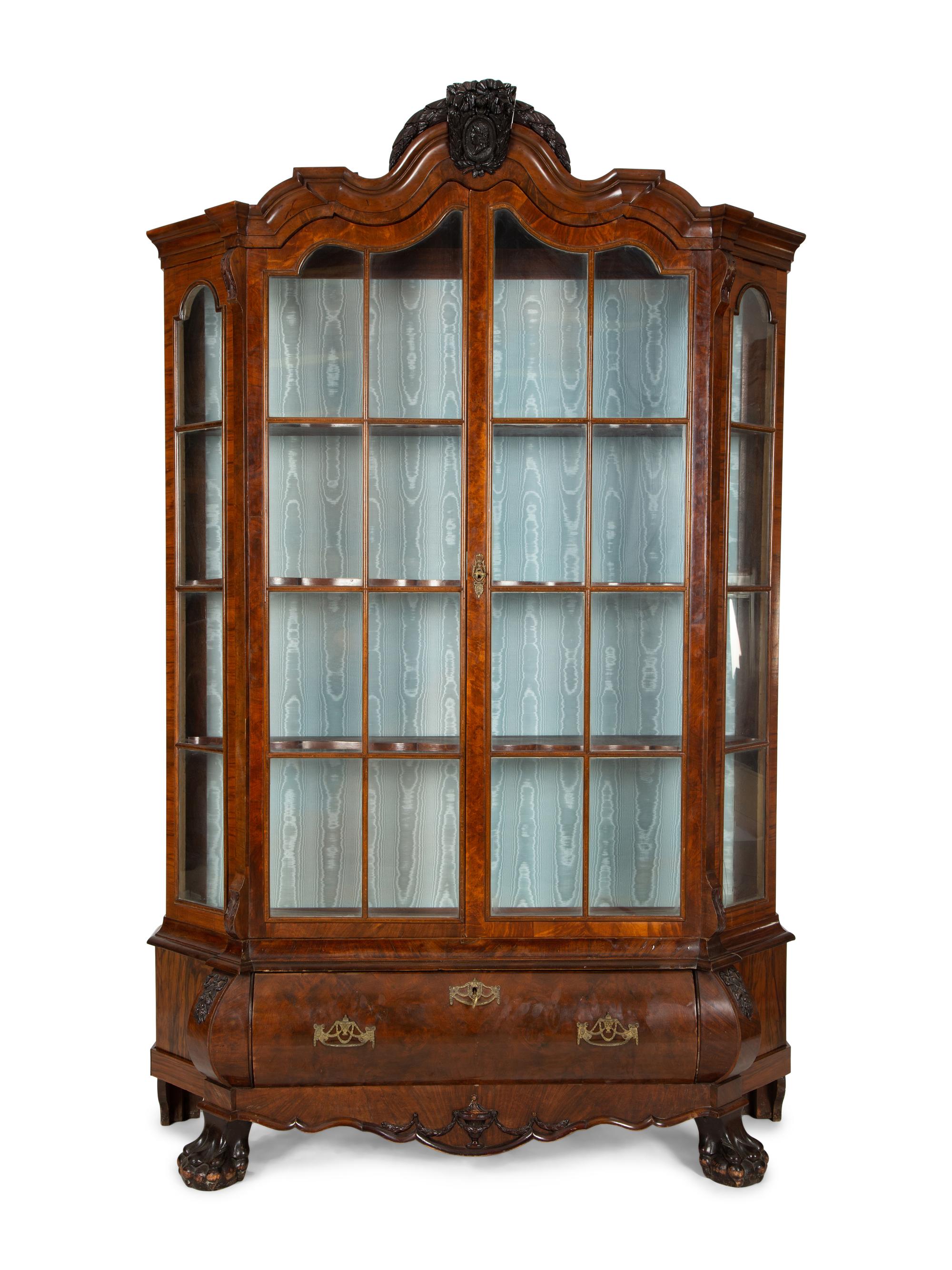 A Dutch Part Ebonized Walnut Bookcase or Vitrine Cabinet