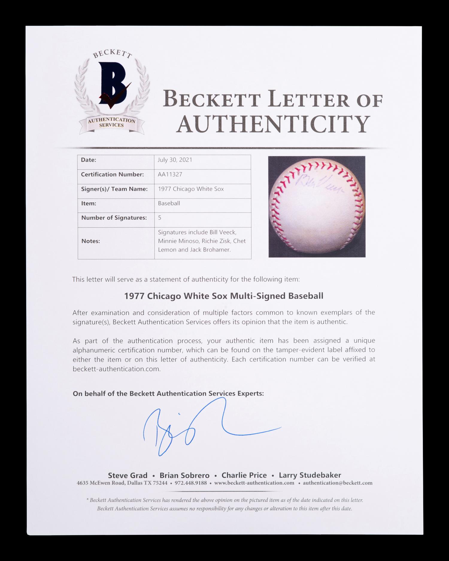 A Group of Hall of Fame Baseball Owner Bill Veeck Signed Autograph Items (BAS Beckett Authentication Services Certified),