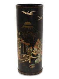 A Japanese Black and Polychrome Lacquer Umbrella Jar