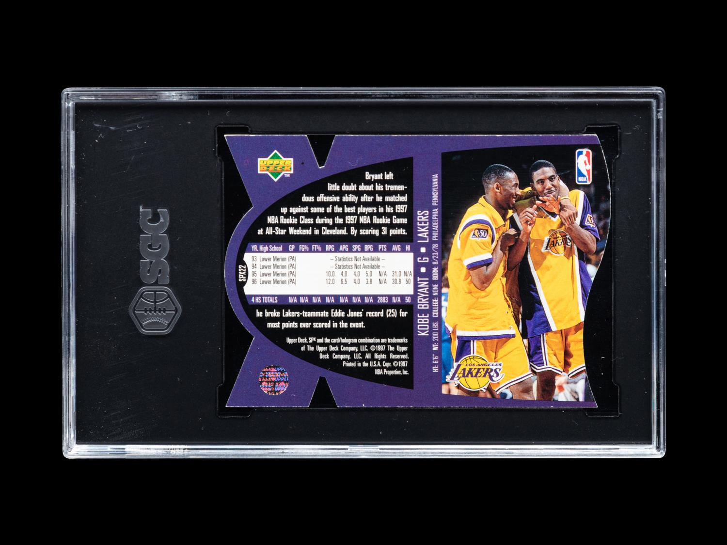 A 1997 SPx Gold Kobe Bryant Basketball Card No. 22 (SGC 8.5 NM-MT+)