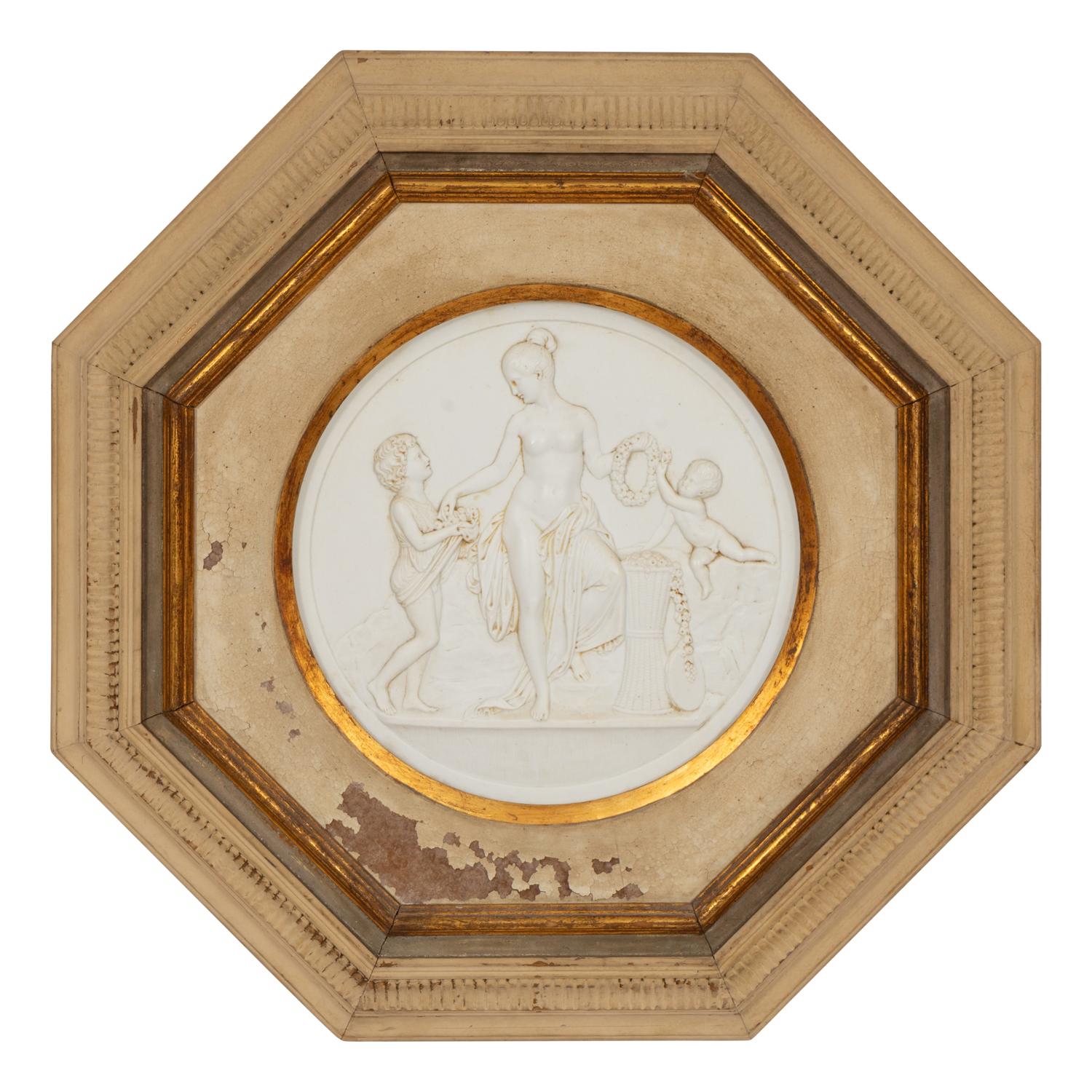 A Framed Neoclassical Style Bisque Porcelain Plaque