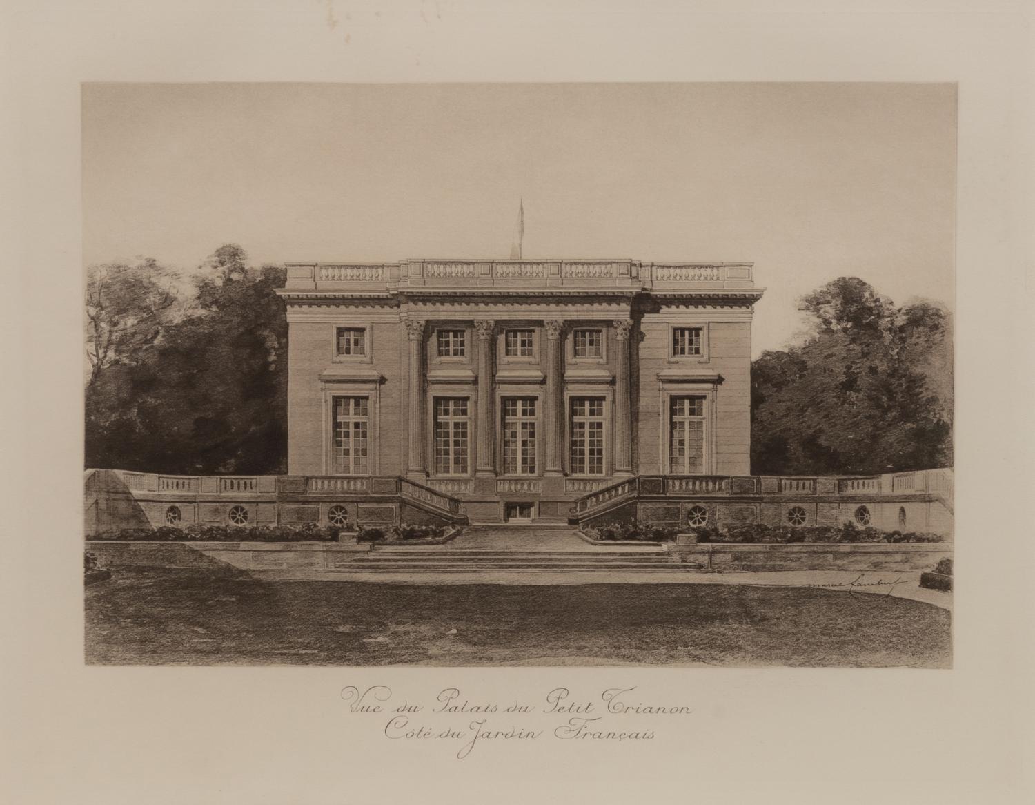 A Set of Six Framed Engravings Depicting Versailles and the Petit Trianon