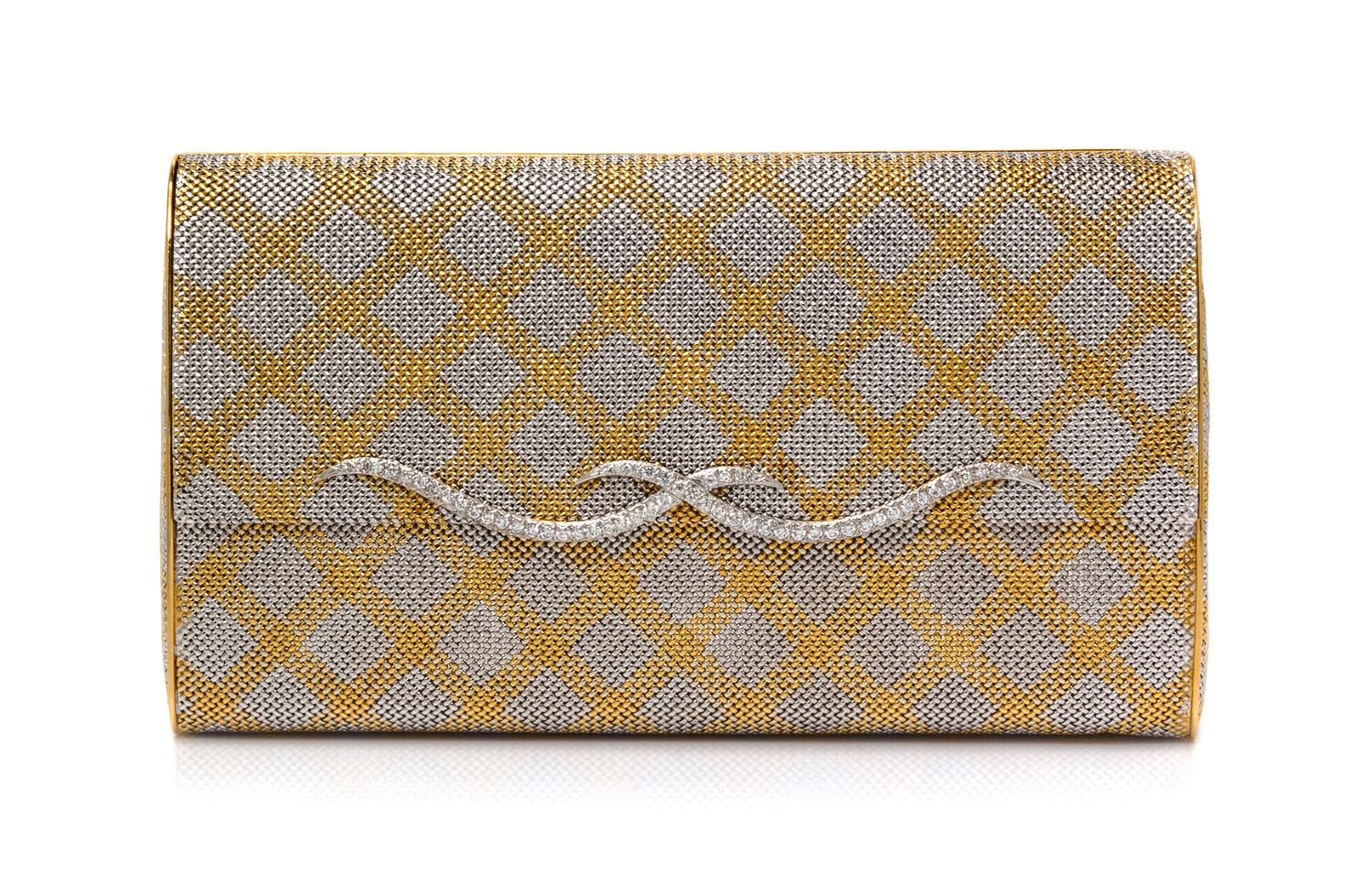An 18 Karat White and Yellow Gold and Diamond Rigid Mesh Purse, Chaumet, 233.00 dwts.