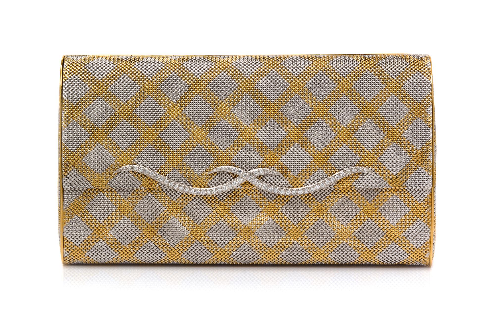 An 18 Karat White and Yellow Gold and Diamond Rigid Mesh Purse, Chaumet, 233.00 dwts.