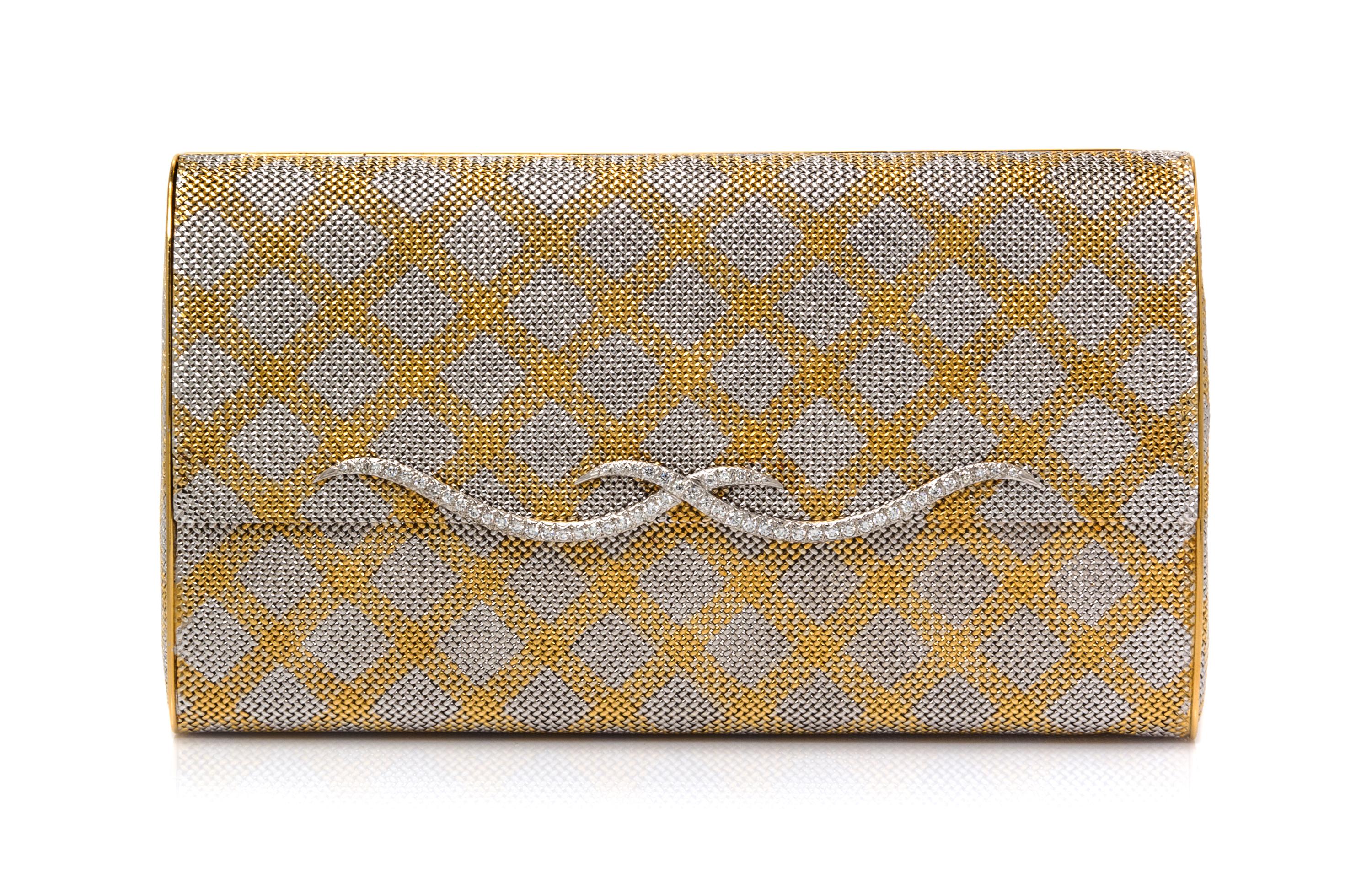 An 18 Karat White and Yellow Gold and Diamond Rigid Mesh Purse, Chaumet, 233.00 dwts.