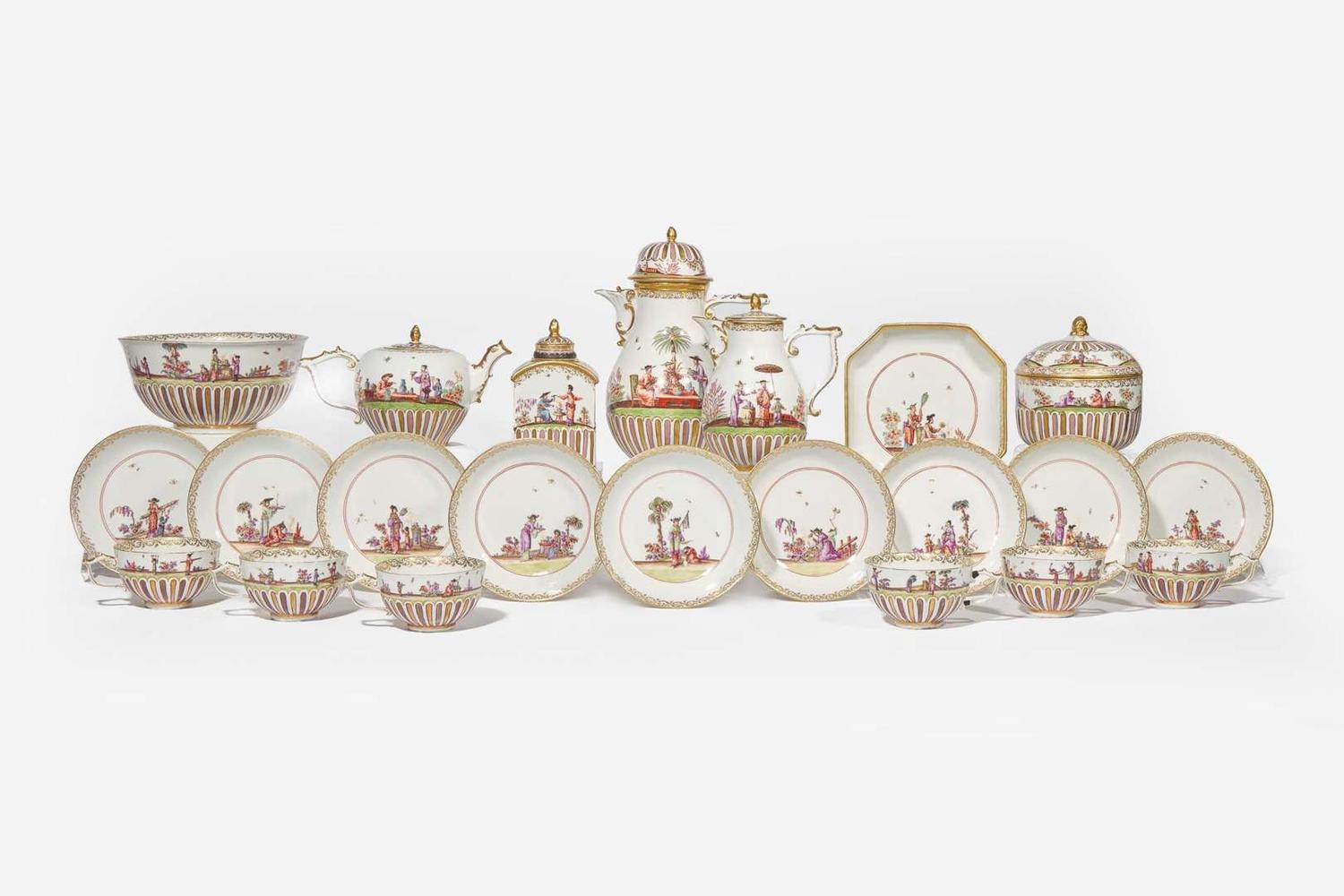 A Meissen chinoiserie porcelain tea and coffee service circa 1735