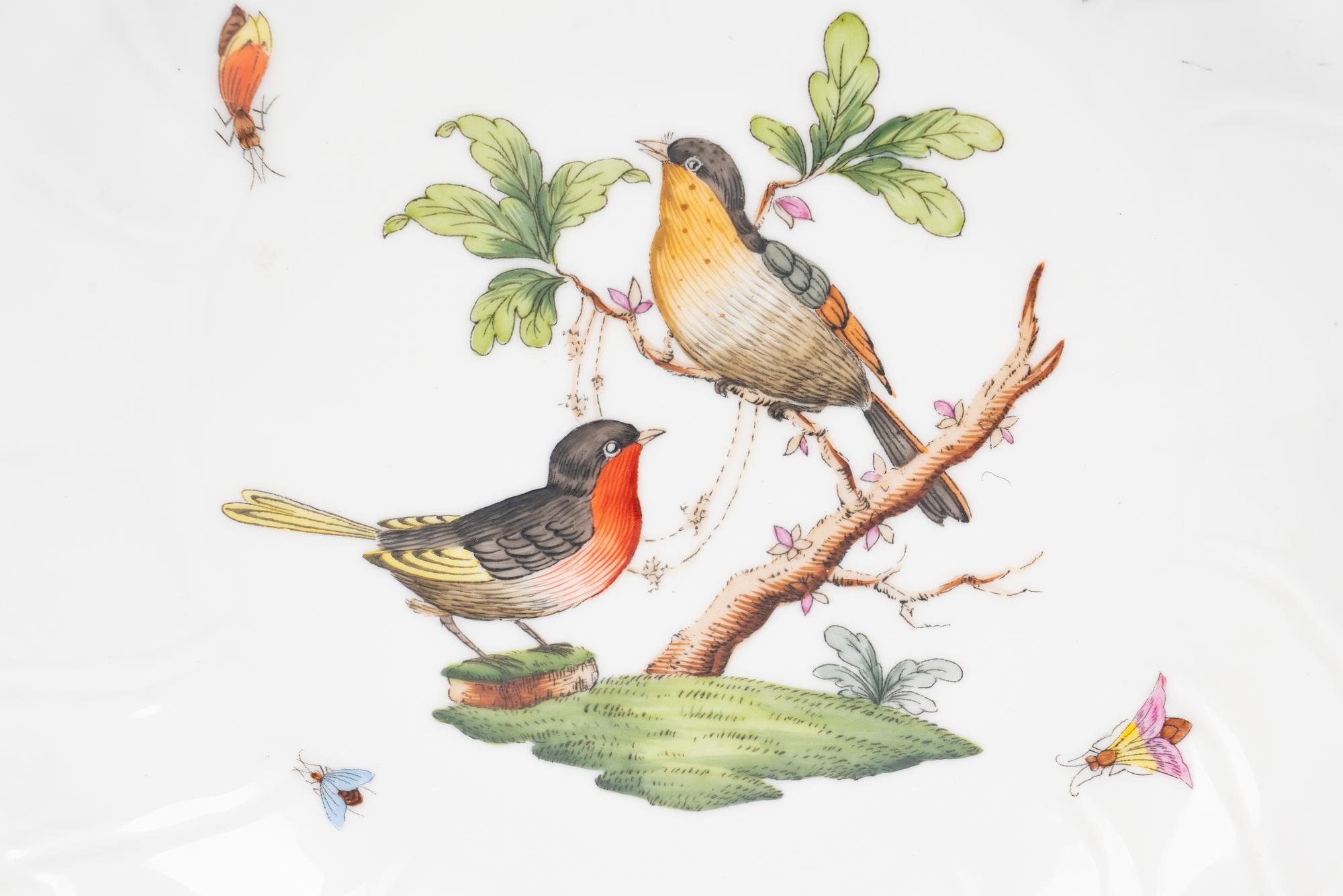 A Set of Five Herend Rothschild Bird Porcelain Pasta Plates